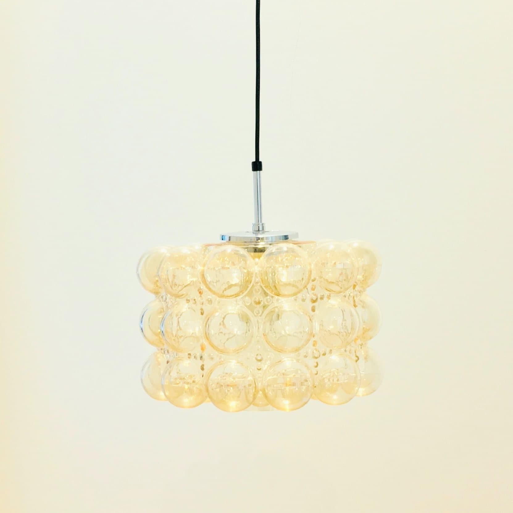 Ceiling Lamp Bubble, light amber glass, gold brass, by H. Tynell, Limburg, Germany, 1970s. - 347079