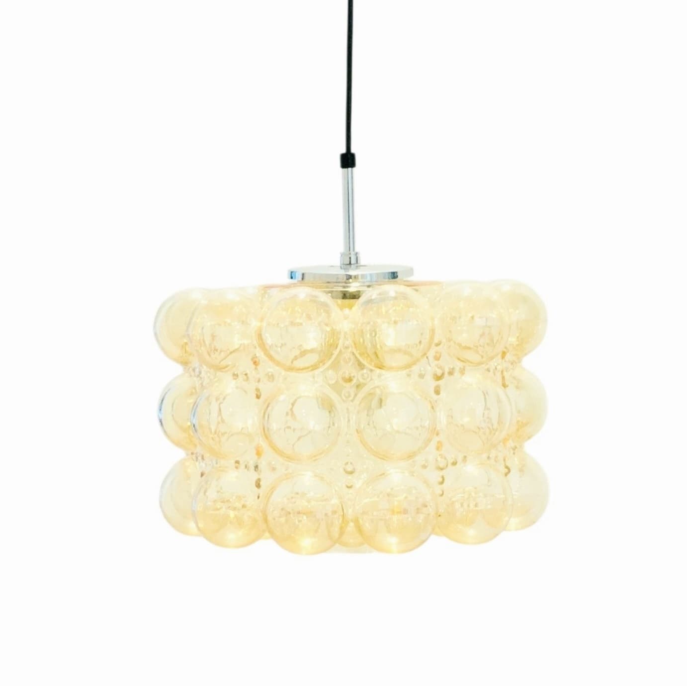 Ceiling Lamp Bubble, light amber glass, gold brass, by H. Tynell, Limburg, Germany, 1970s. - 347078