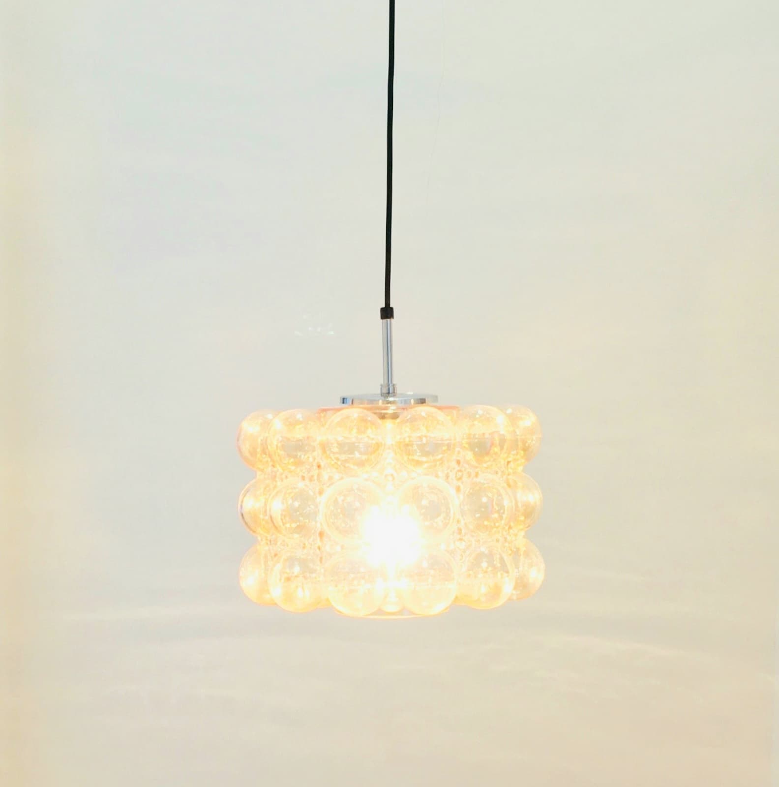 Ceiling Lamp Bubble, light amber glass, gold brass, by H. Tynell, Limburg, Germany, 1970s. - 347080