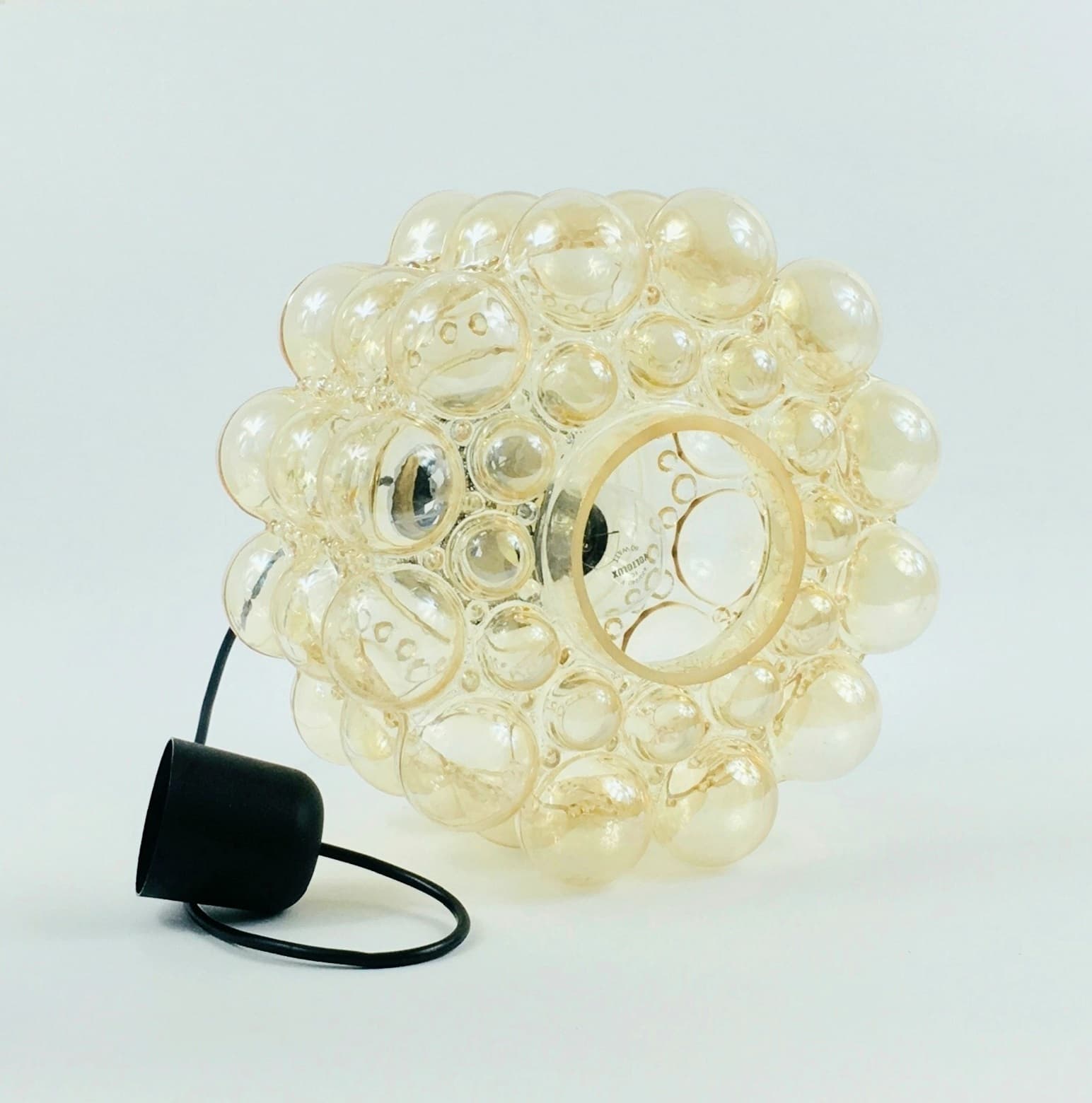 Ceiling Lamp Bubble, light amber glass, gold brass, by H. Tynell, Limburg, Germany, 1970s. - 347083