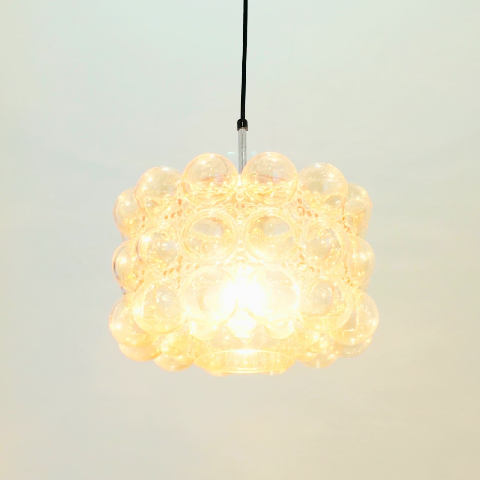 Ceiling Lamp Bubble, light amber glass, gold brass, by H. Tynell, Limburg, Germany, 1970s. - 347081