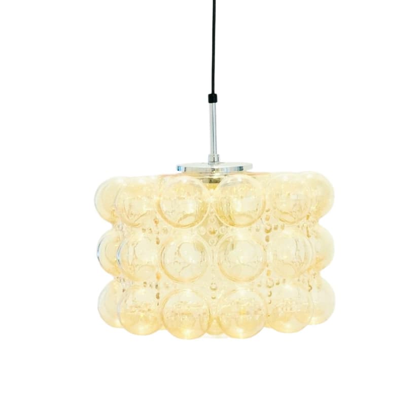 Ceiling Lamp Bubble, light amber glass, gold brass, by H. Tynell, Limburg, Germany, 1970s.