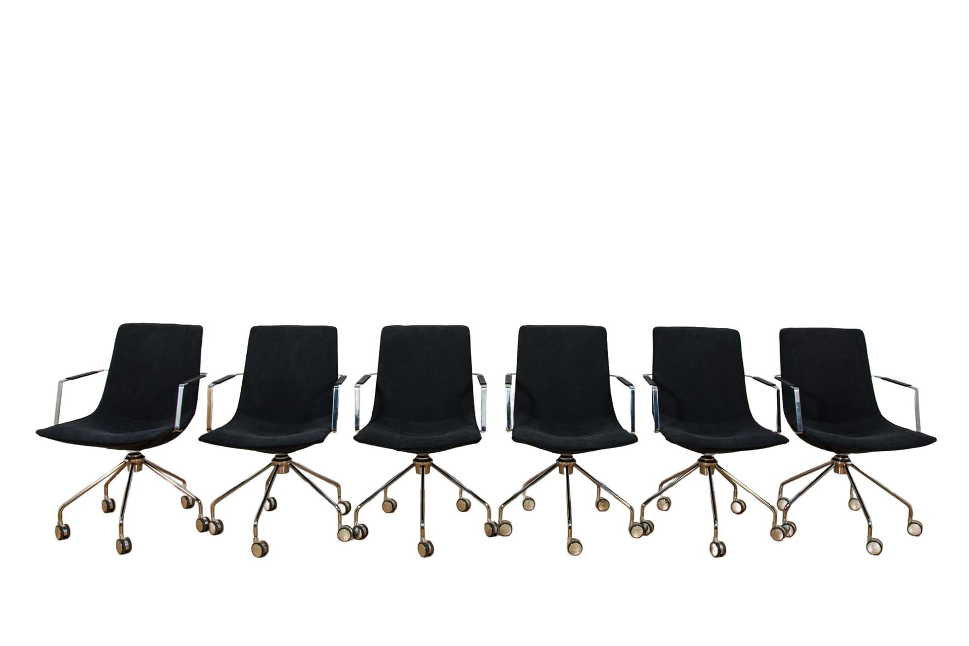 Set of six conference chairs Comet, black fabric, silver aluminum, by G. Allard, Lammhults, Sweden, 1990s.