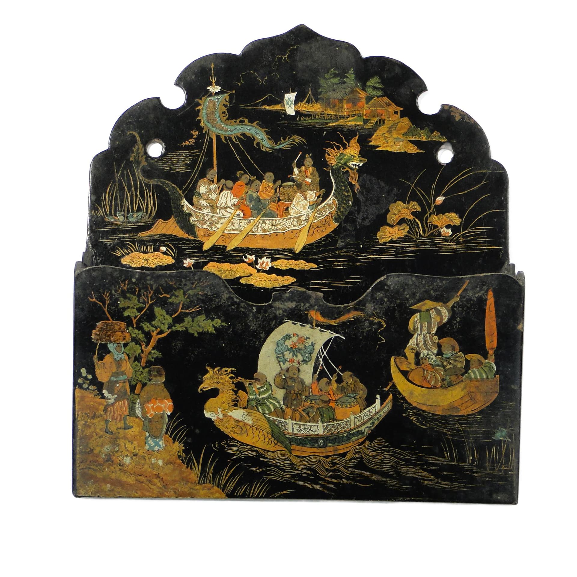 Wall Letter Holder, Japonisme, black, wood lacquer, early 20th century