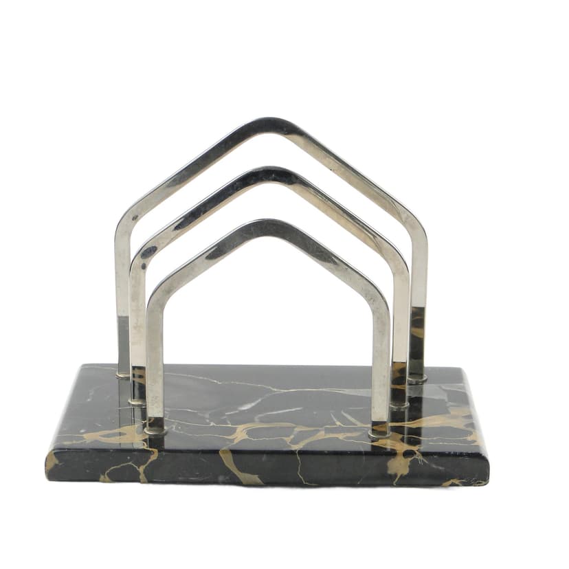 Letter Holder Art Deco, black yellow marble, silver chromed brass, 1920s