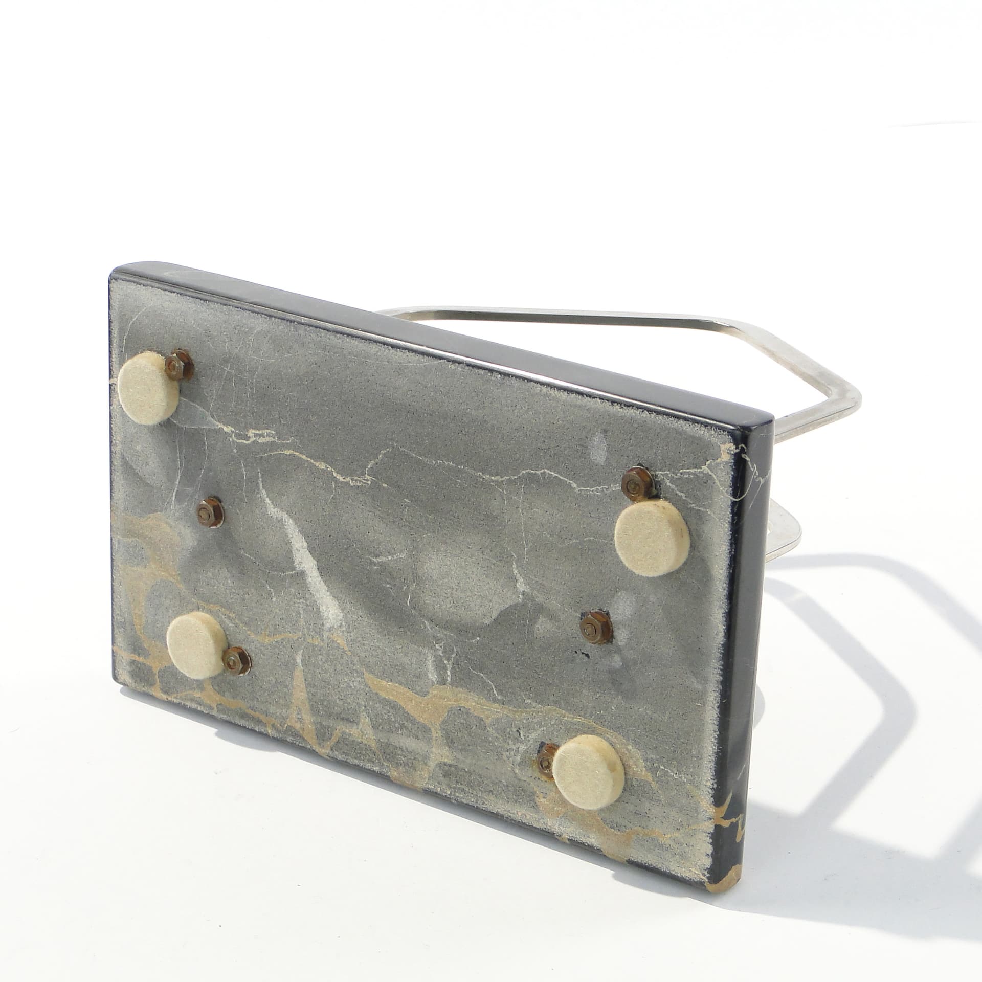 Letter Holder Art Deco, black yellow marble, silver chromed brass, 1920s - 347215