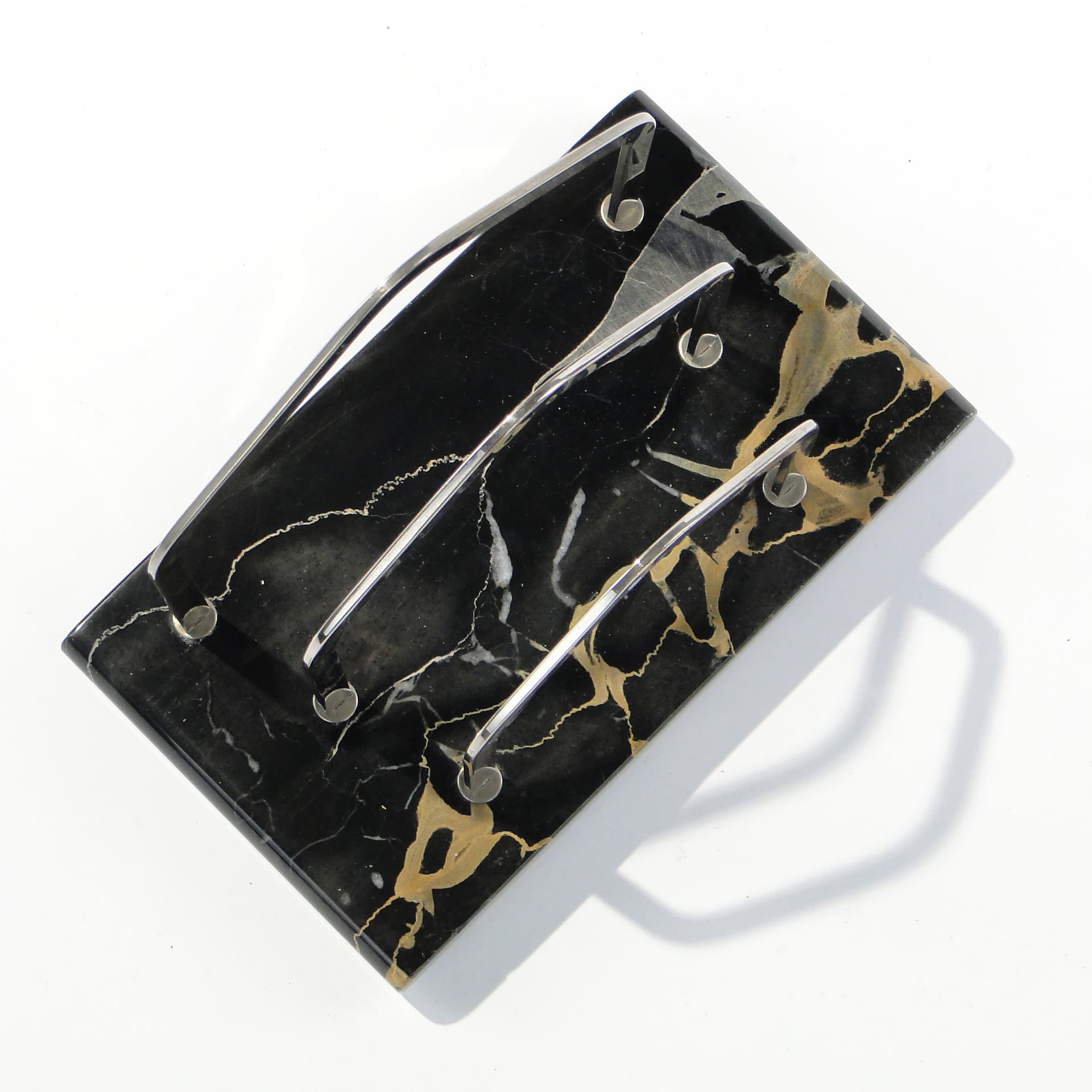 Letter Holder Art Deco, black yellow marble, silver chromed brass, 1920s - 347213