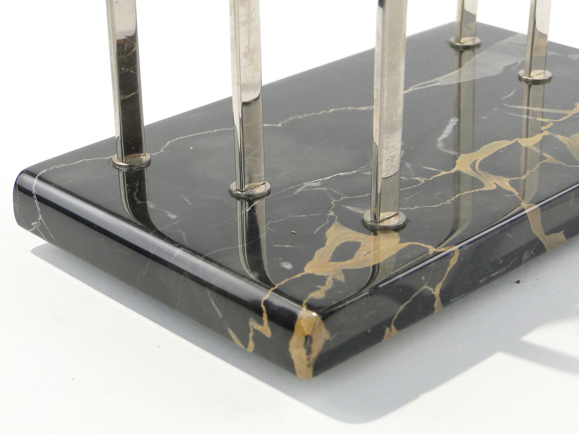 Letter Holder Art Deco, black yellow marble, silver chromed brass, 1920s - 347212