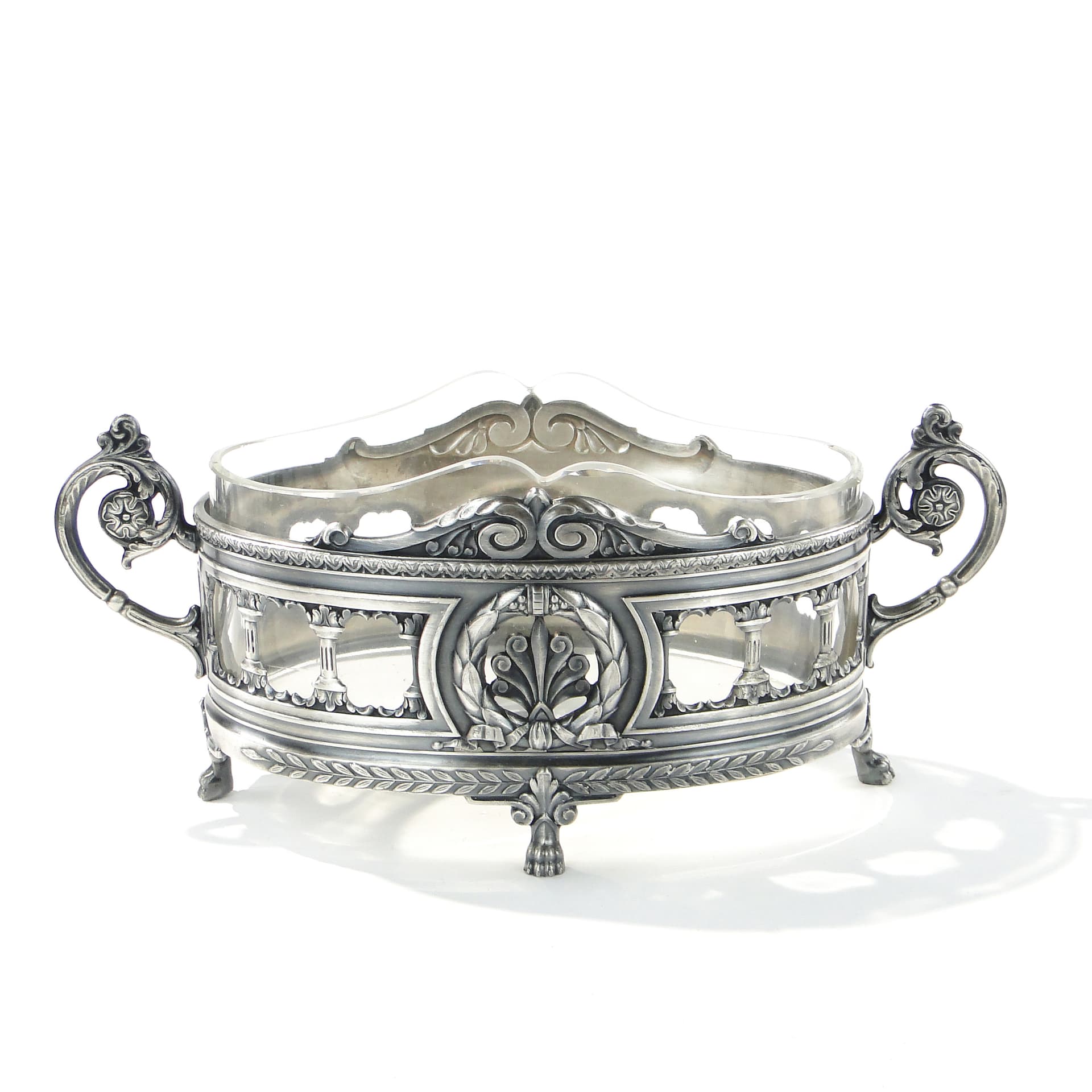 Jardinière, historicist, silver, silver-plated pewter, crystal, Towarzystwo Verit, Poland, early 20th c. - 347232