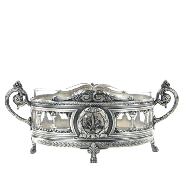 Jardinière, historicist, silver, silver-plated pewter, crystal, Towarzystwo Verit, Poland, early 20th c. - DIMENSION