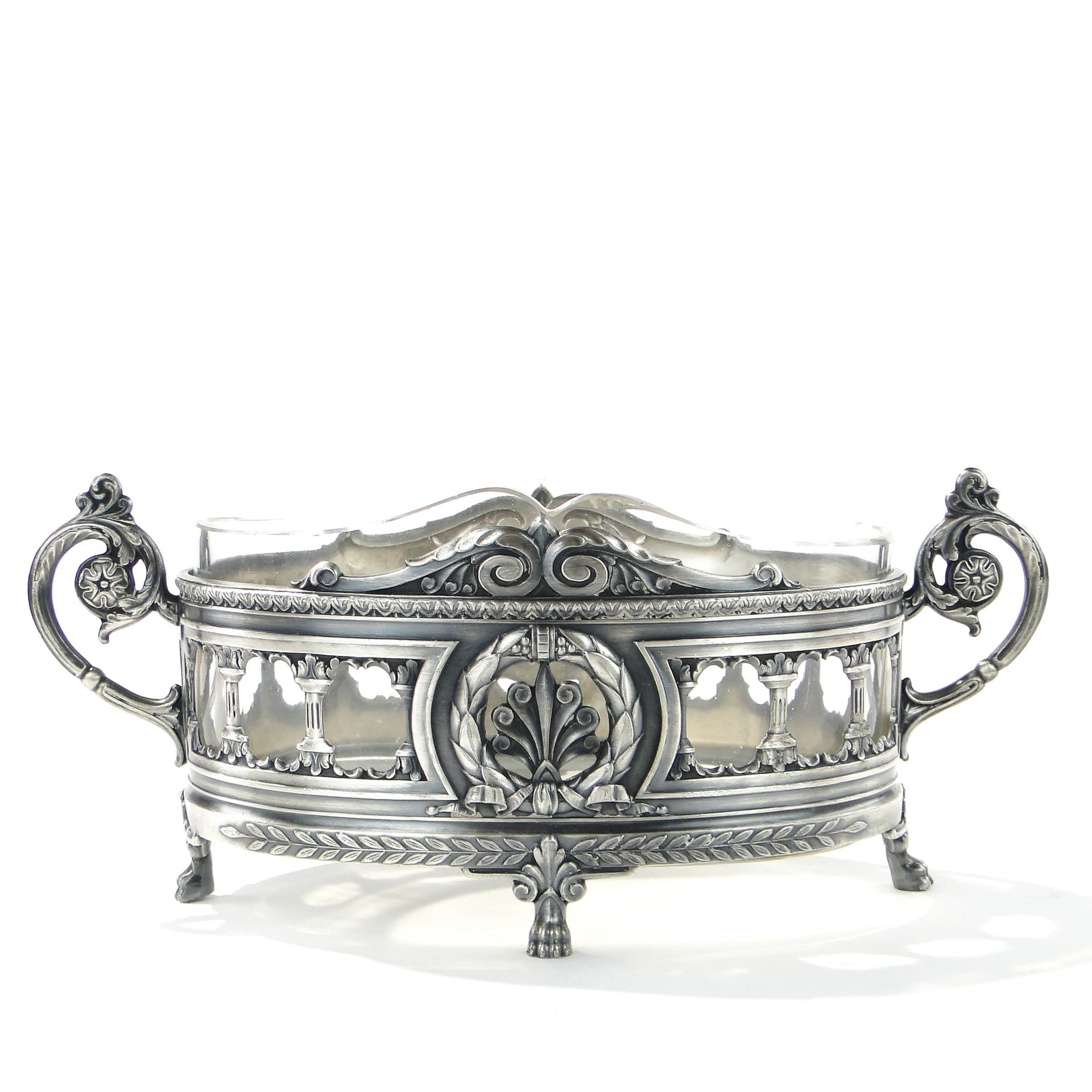 Jardinière, historicist, silver, silver-plated pewter, crystal, Towarzystwo Verit, Poland, early 20th c. - 347233