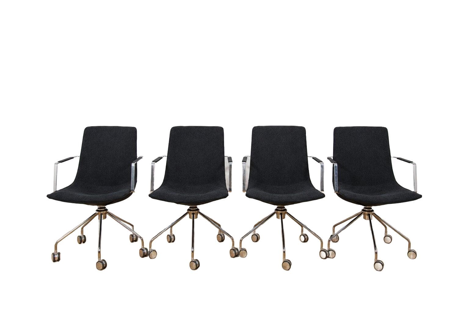 Set of four conference chairs Comet, black wool, silver aluminum, by G. Allard, Lammhults, Sweden, 1990s.
