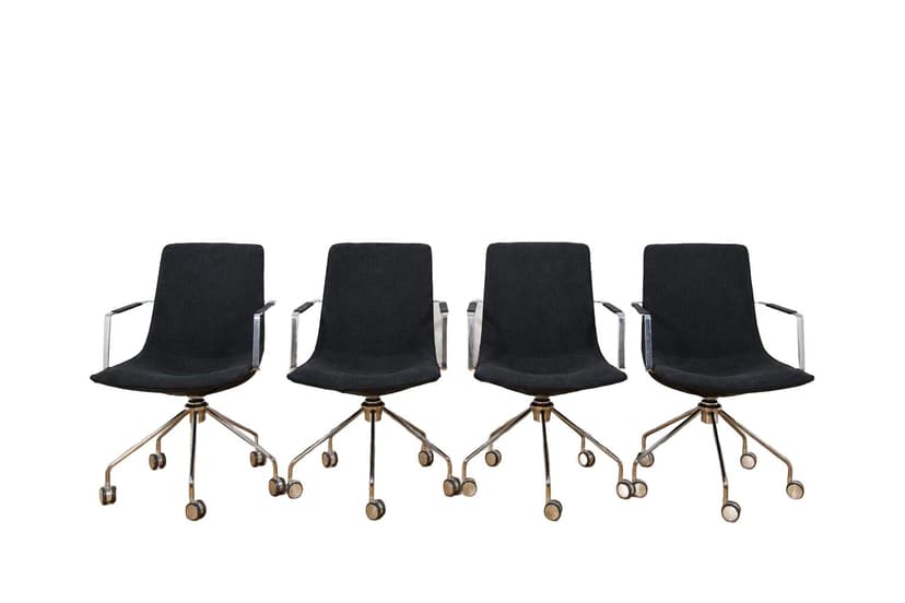 Set of four conference chairs Comet, black wool, silver aluminum, by G. Allard, Lammhults, Sweden, 1990s.