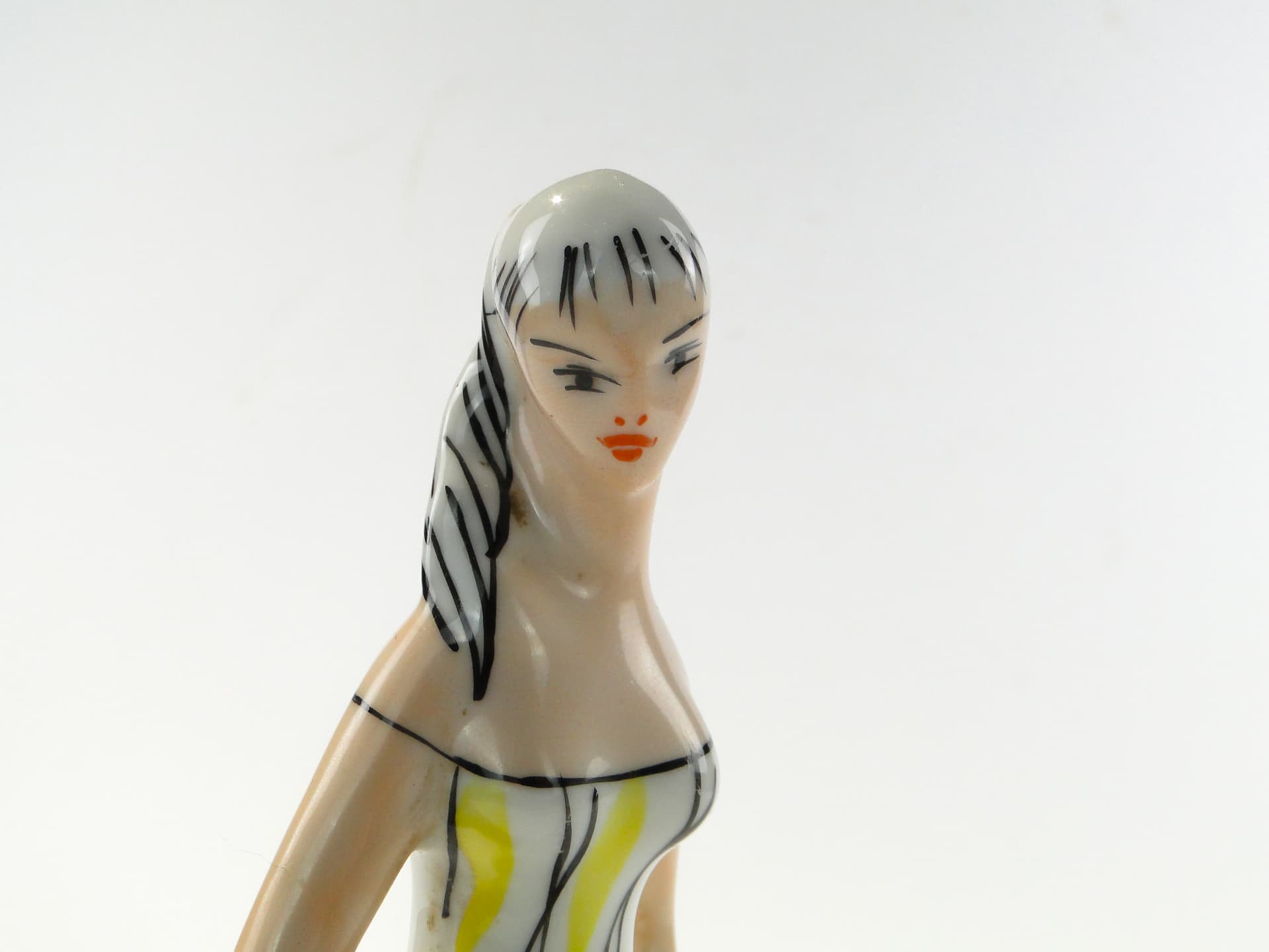 Figurine Girl with Basket, white yellow, porcelain, by Z. Śliwowska, Poland, 1950s - 347261