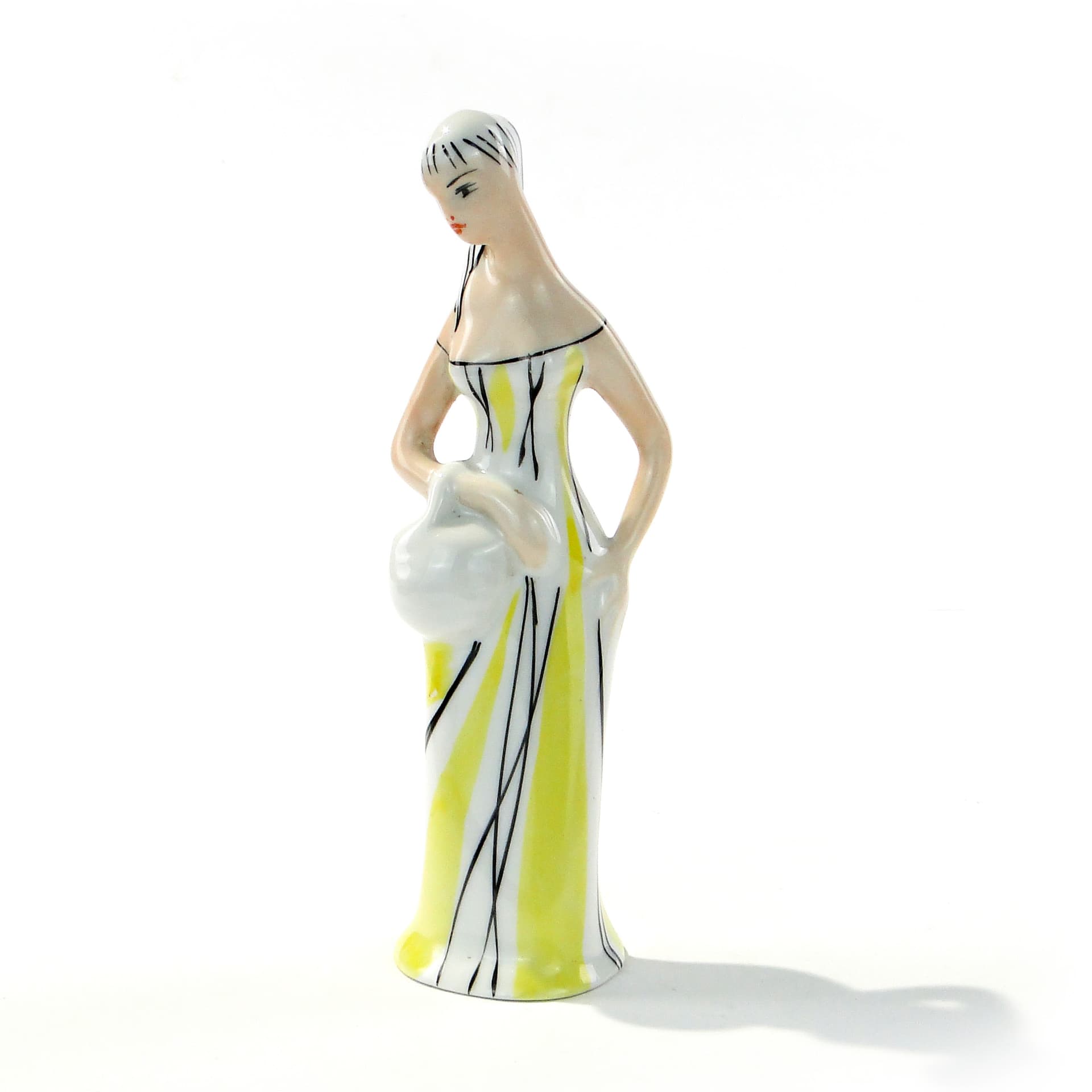 Figurine Girl with Basket, white yellow, porcelain, by Z. Śliwowska, Poland, 1950s - 347253