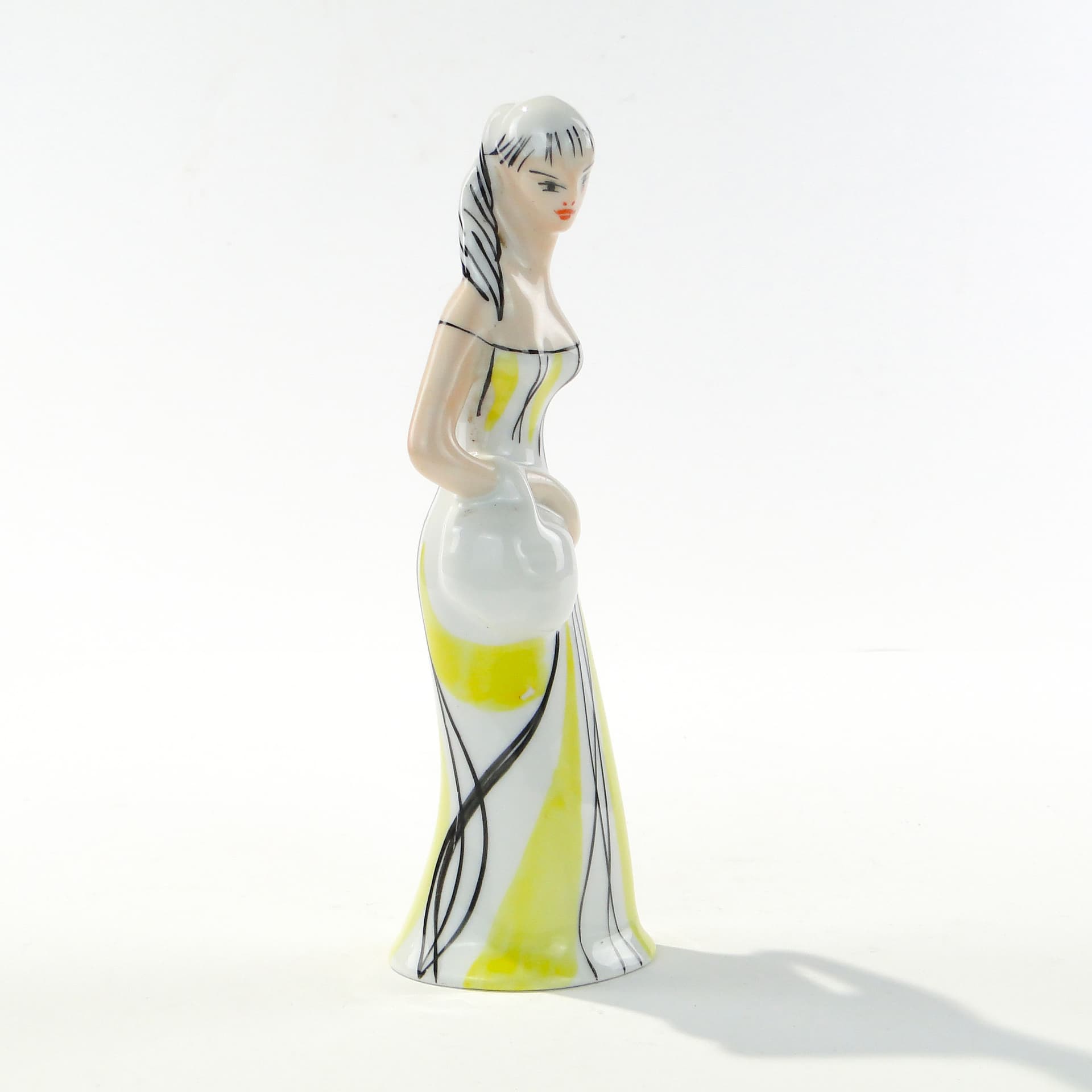 Figurine Girl with Basket, white yellow, porcelain, by Z. Śliwowska, Poland, 1950s - 347254