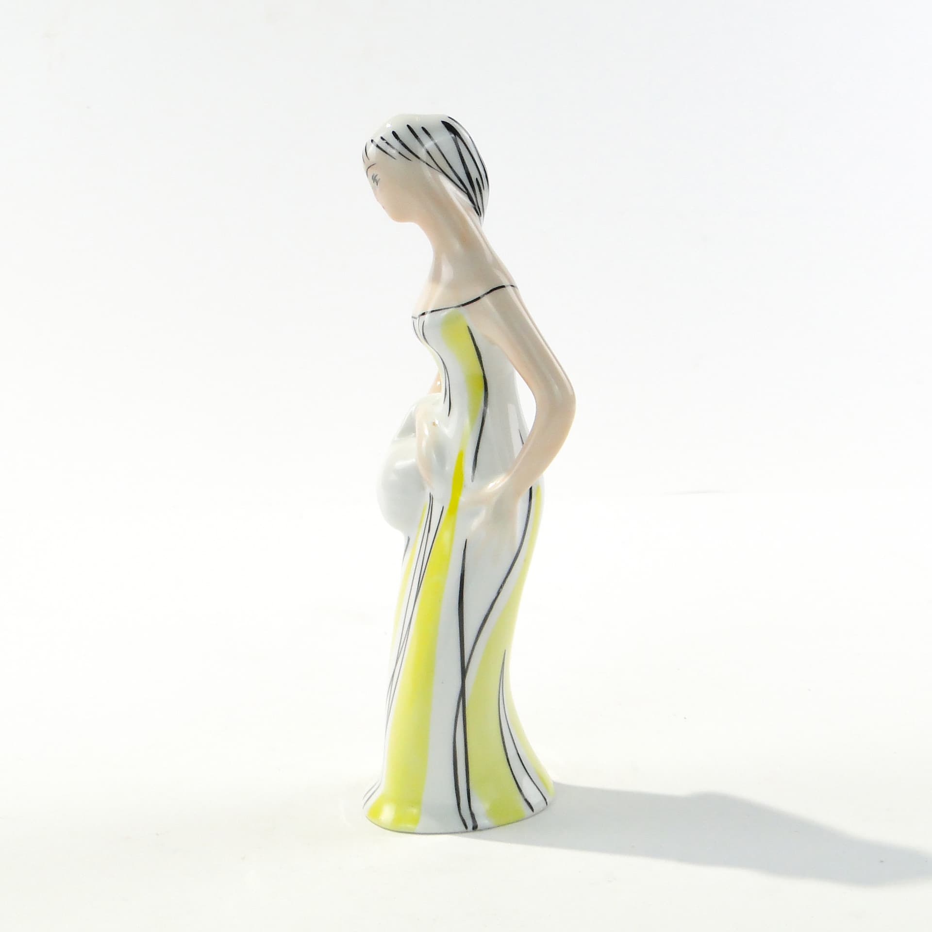Figurine Girl with Basket, white yellow, porcelain, by Z. Śliwowska, Poland, 1950s - 347259