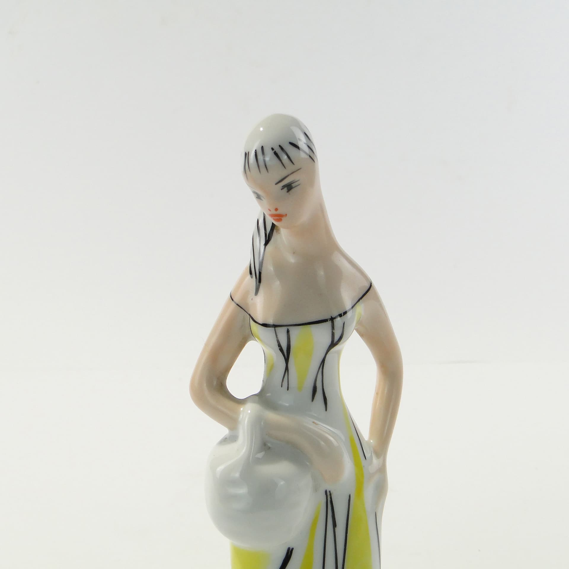 Figurine Girl with Basket, white yellow, porcelain, by Z. Śliwowska, Poland, 1950s - 347258