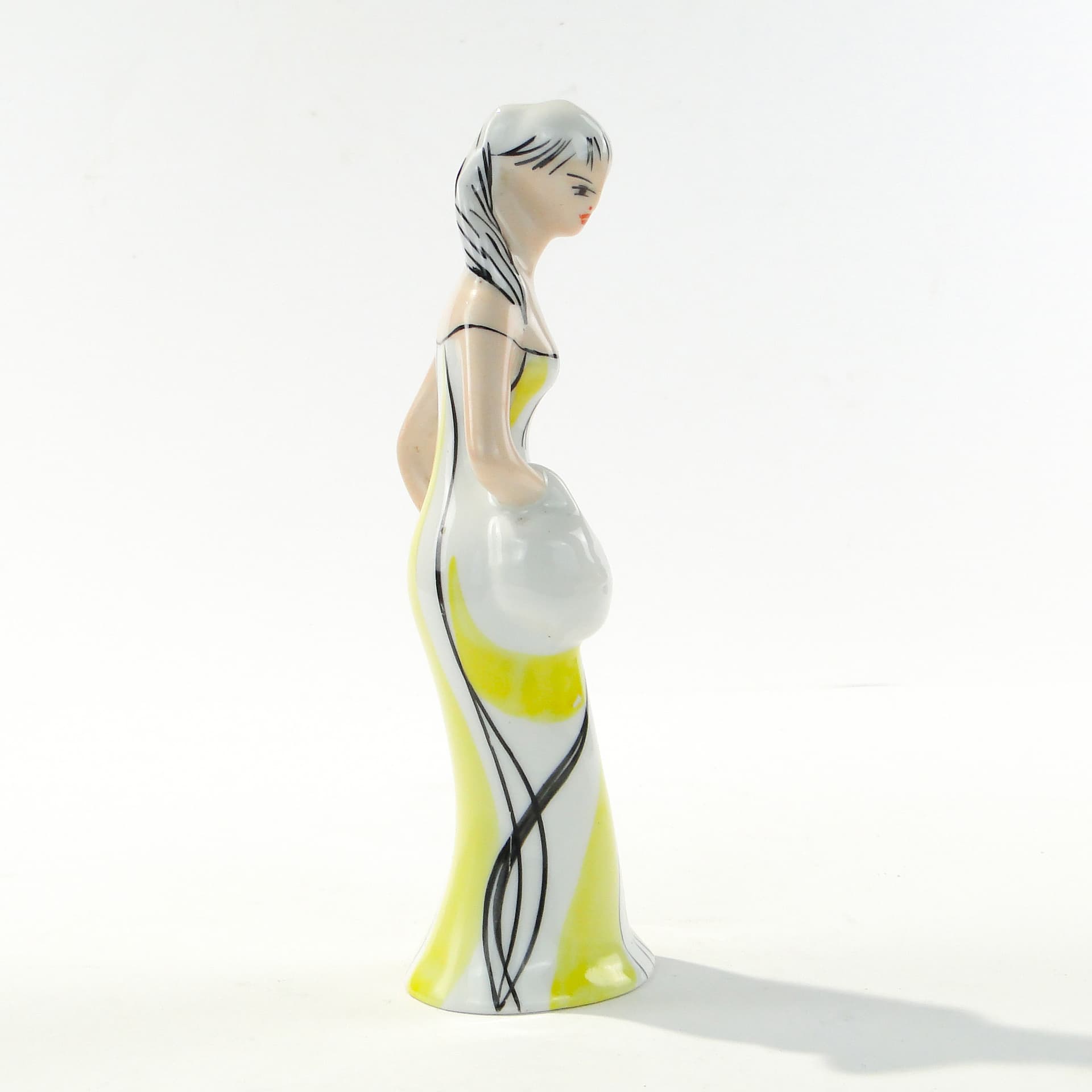 Figurine Girl with Basket, white yellow, porcelain, by Z. Śliwowska, Poland, 1950s - 347255