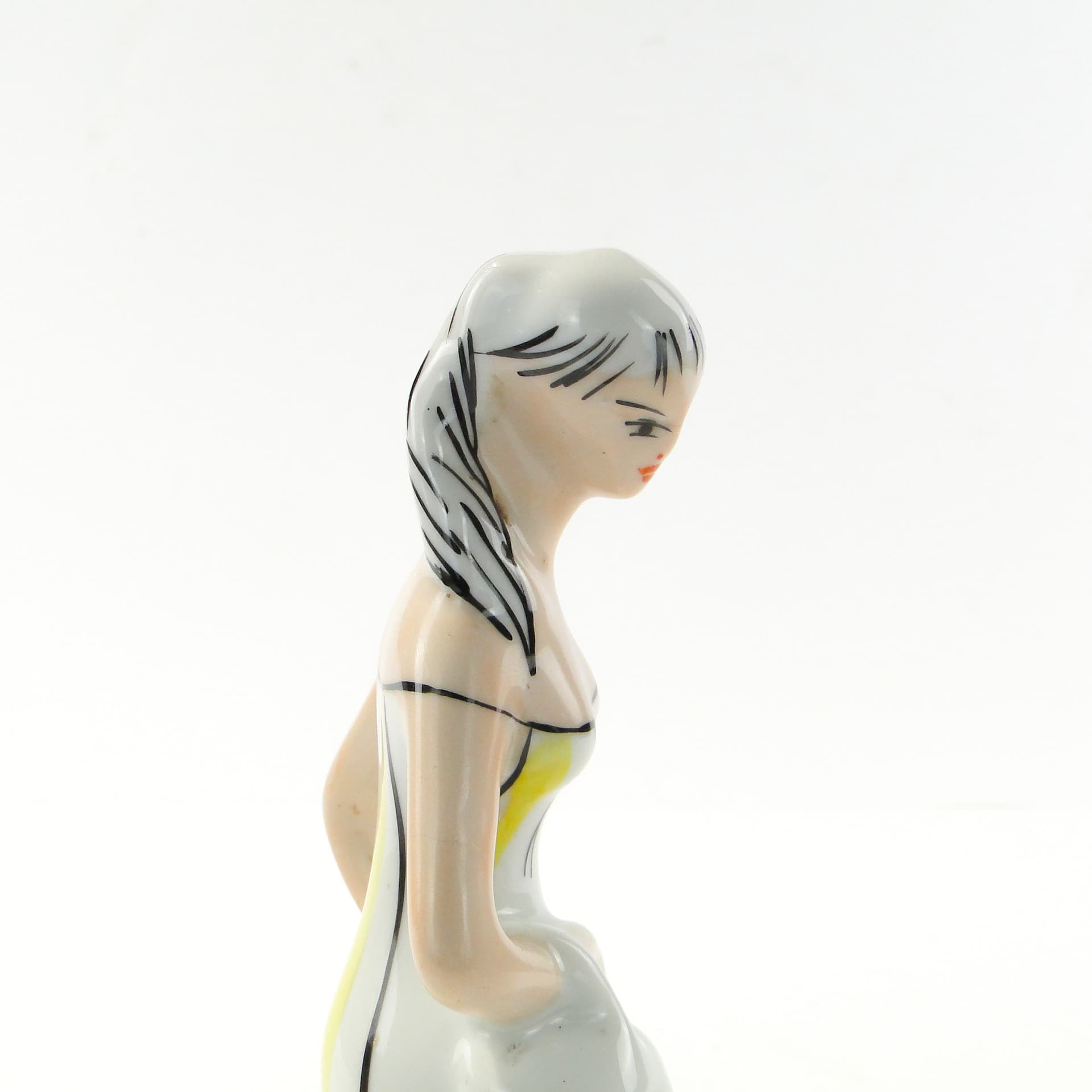Figurine Girl with Basket, white yellow, porcelain, by Z. Śliwowska, Poland, 1950s - 347257
