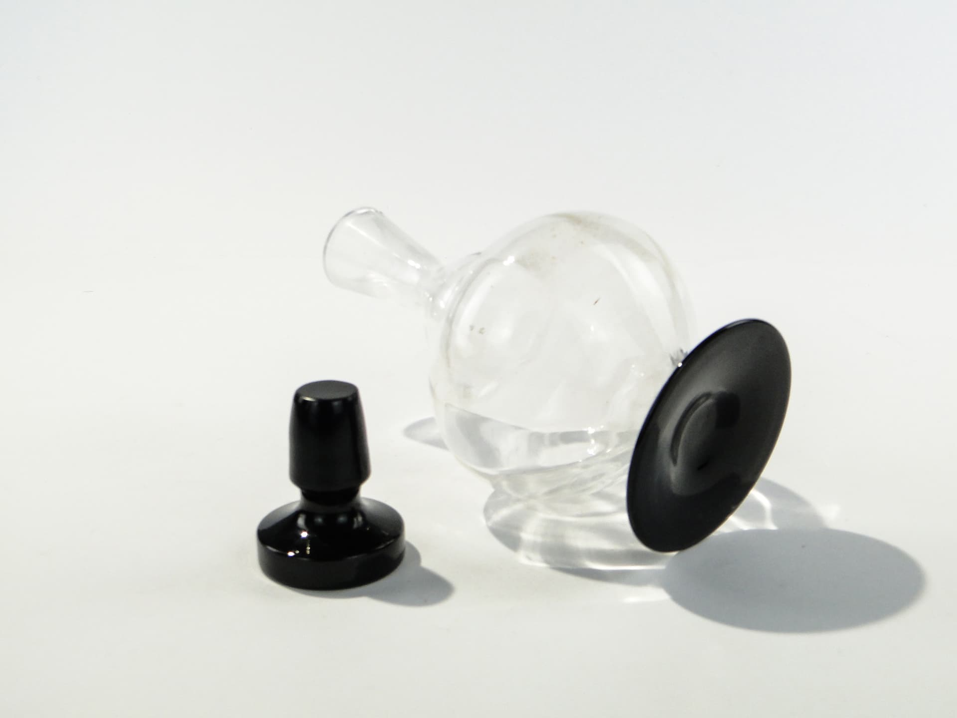 Decanter Art Deco, clear glass, black hyalite glass, Hortensja Glassworks, Poland, 1930s - 347275