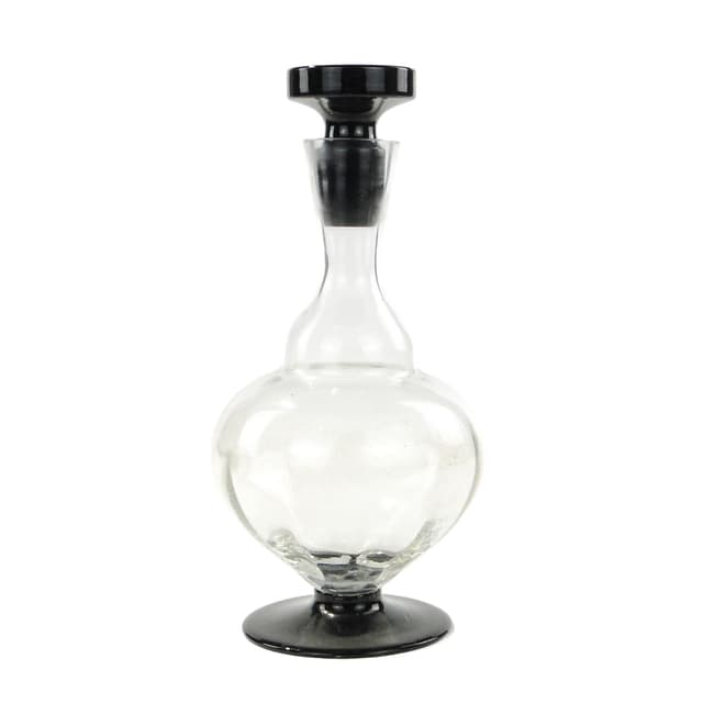 Decanter Art Deco, clear glass, black hyalite glass, Hortensja Glassworks, Poland, 1930s - DIMENSION