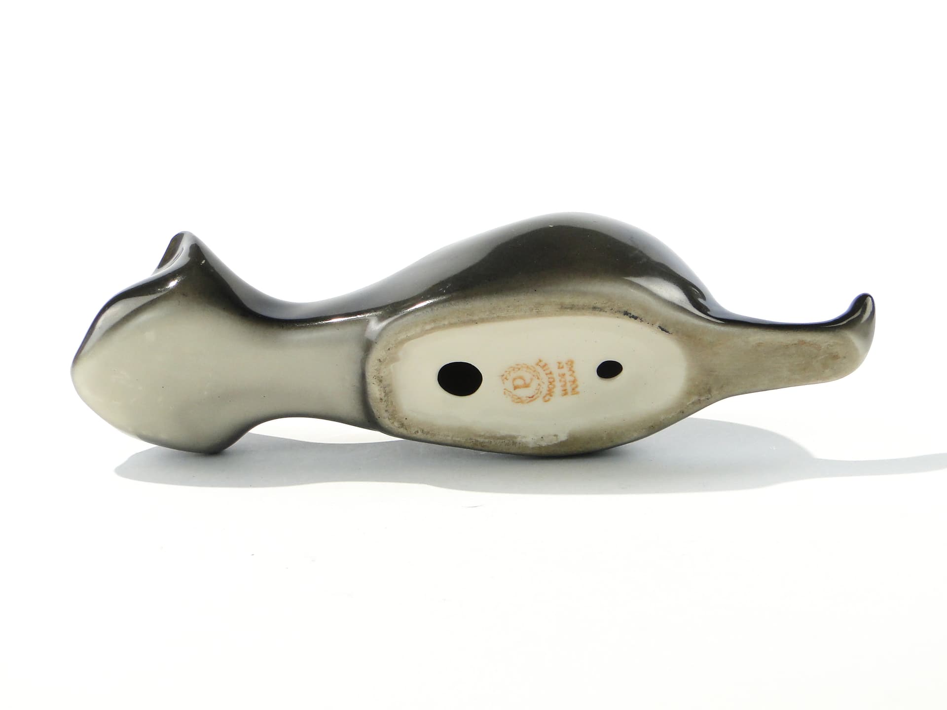 Figurine Crouching Cat, black, porcelain, Chodzież, Poland, 1960s - 347282