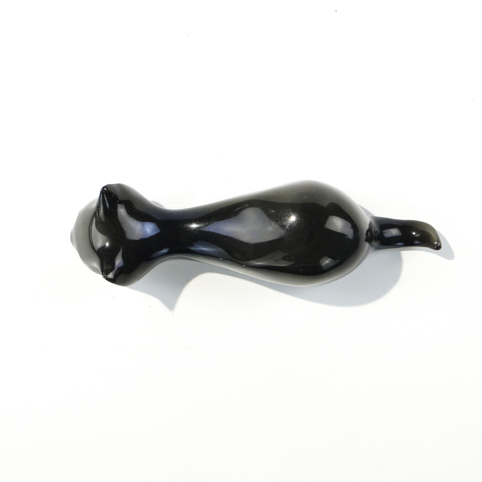 Figurine Crouching Cat, black, porcelain, Chodzież, Poland, 1960s - 347287