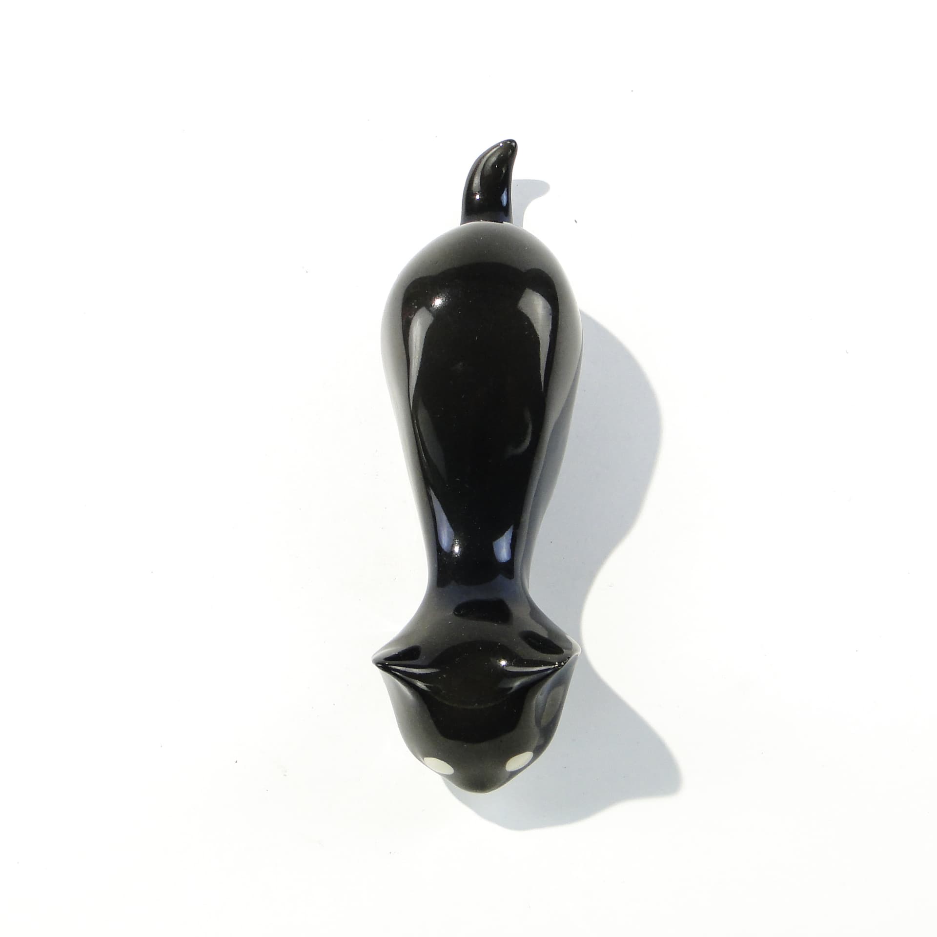 Figurine Crouching Cat, black, porcelain, Chodzież, Poland, 1960s - 347280