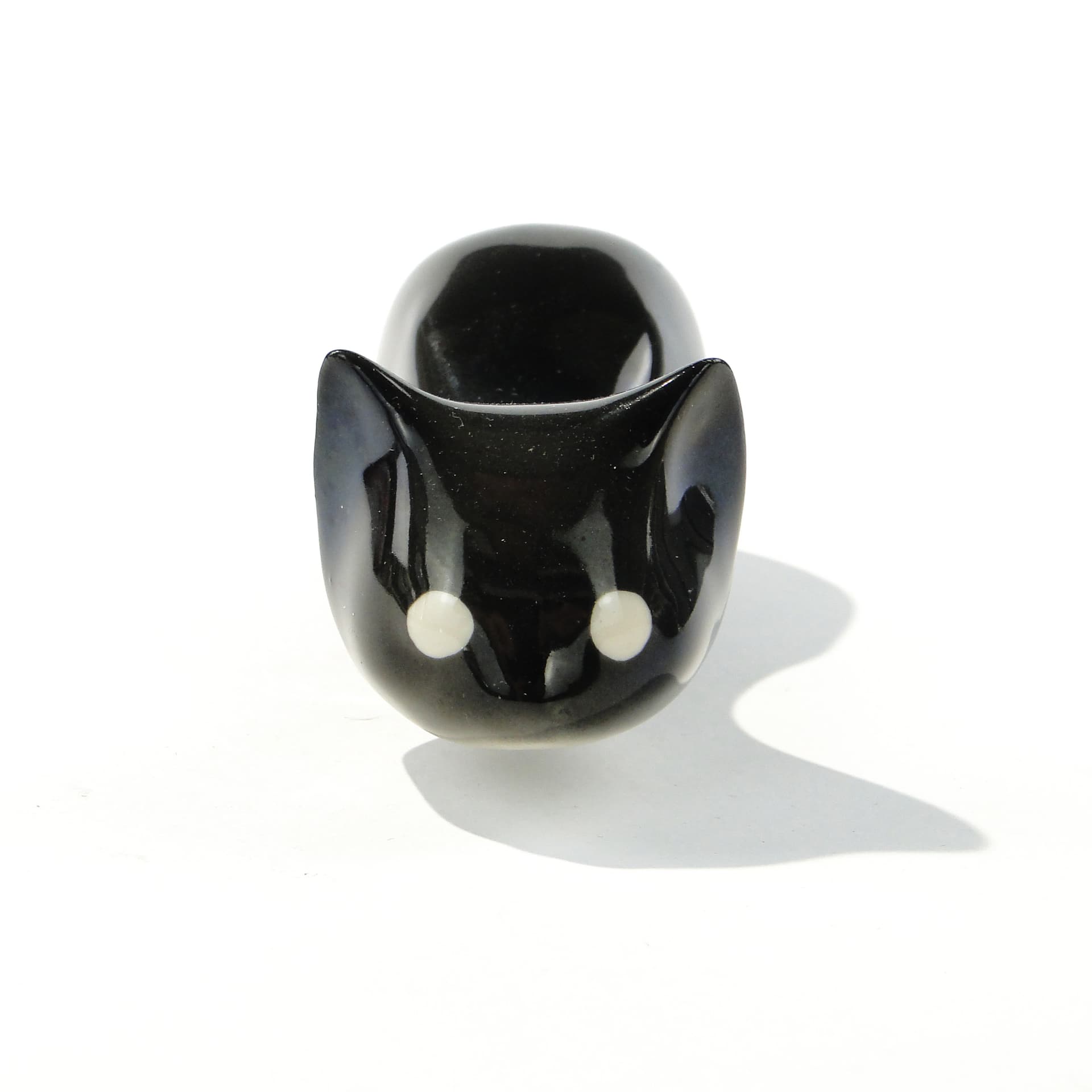 Figurine Crouching Cat, black, porcelain, Chodzież, Poland, 1960s - 347279