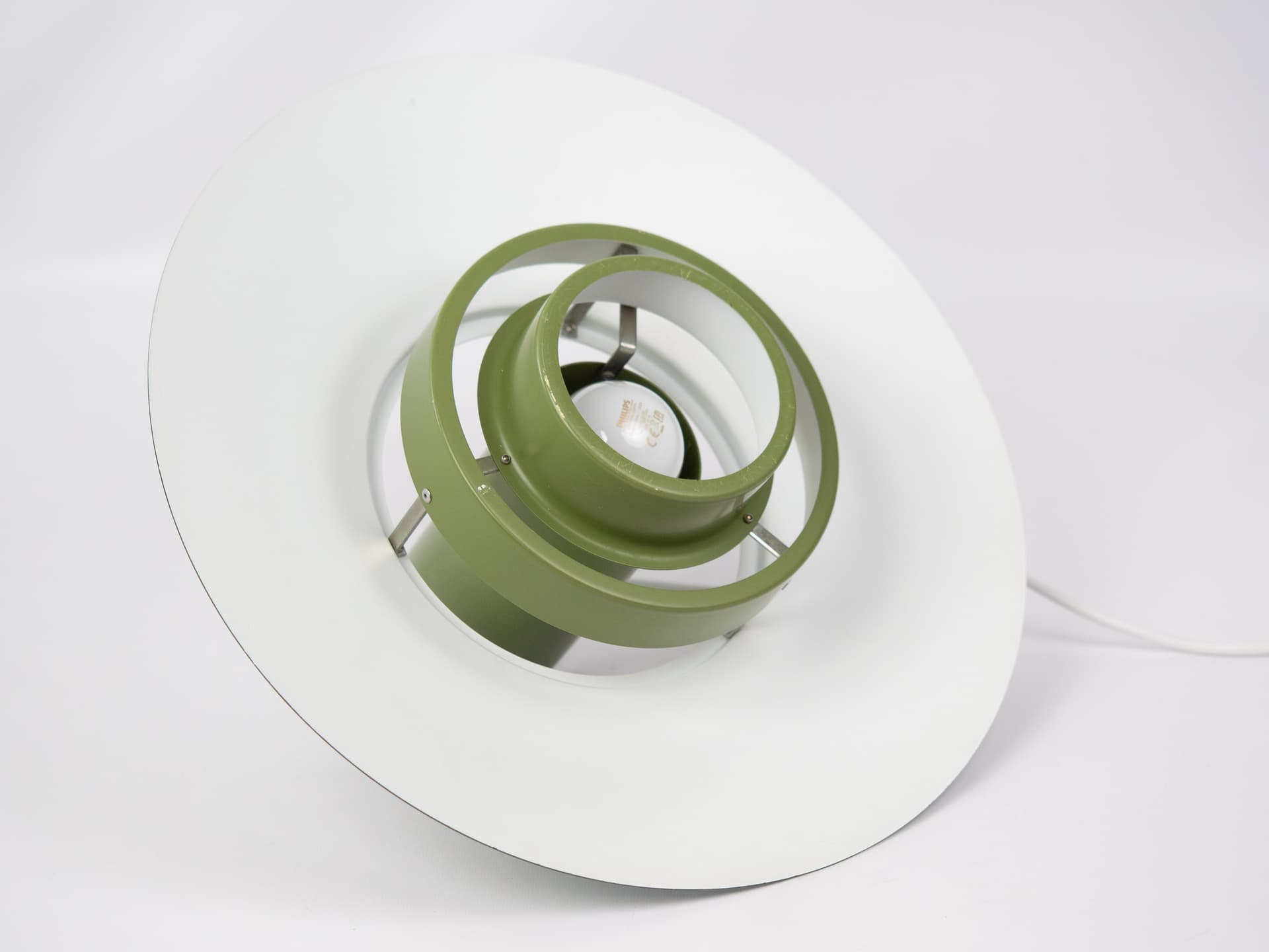 Pendant lamp Falcon, green steel, by A. Hansen, Fog & Mørup, Denmark, 1960s. - 347369