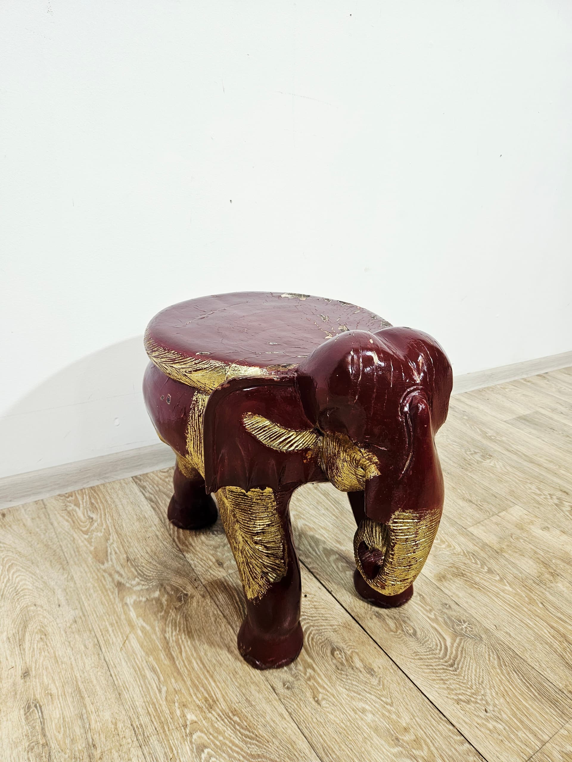Side stool Elephant XL, burgundy gold, wood, unique 19th century - 347383