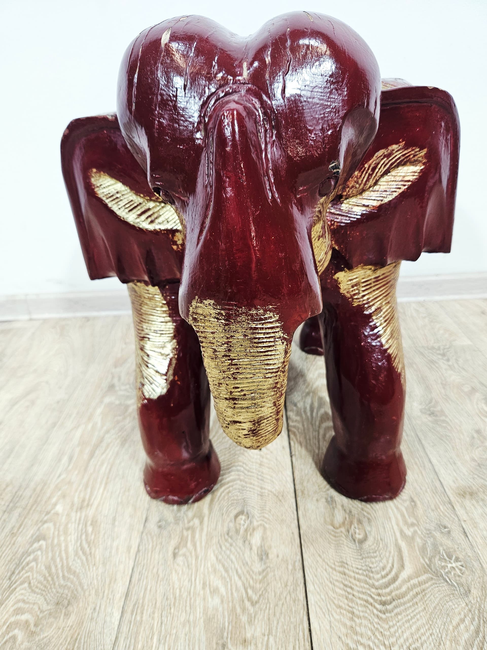 Side stool Elephant XL, burgundy gold, wood, unique 19th century - 347379