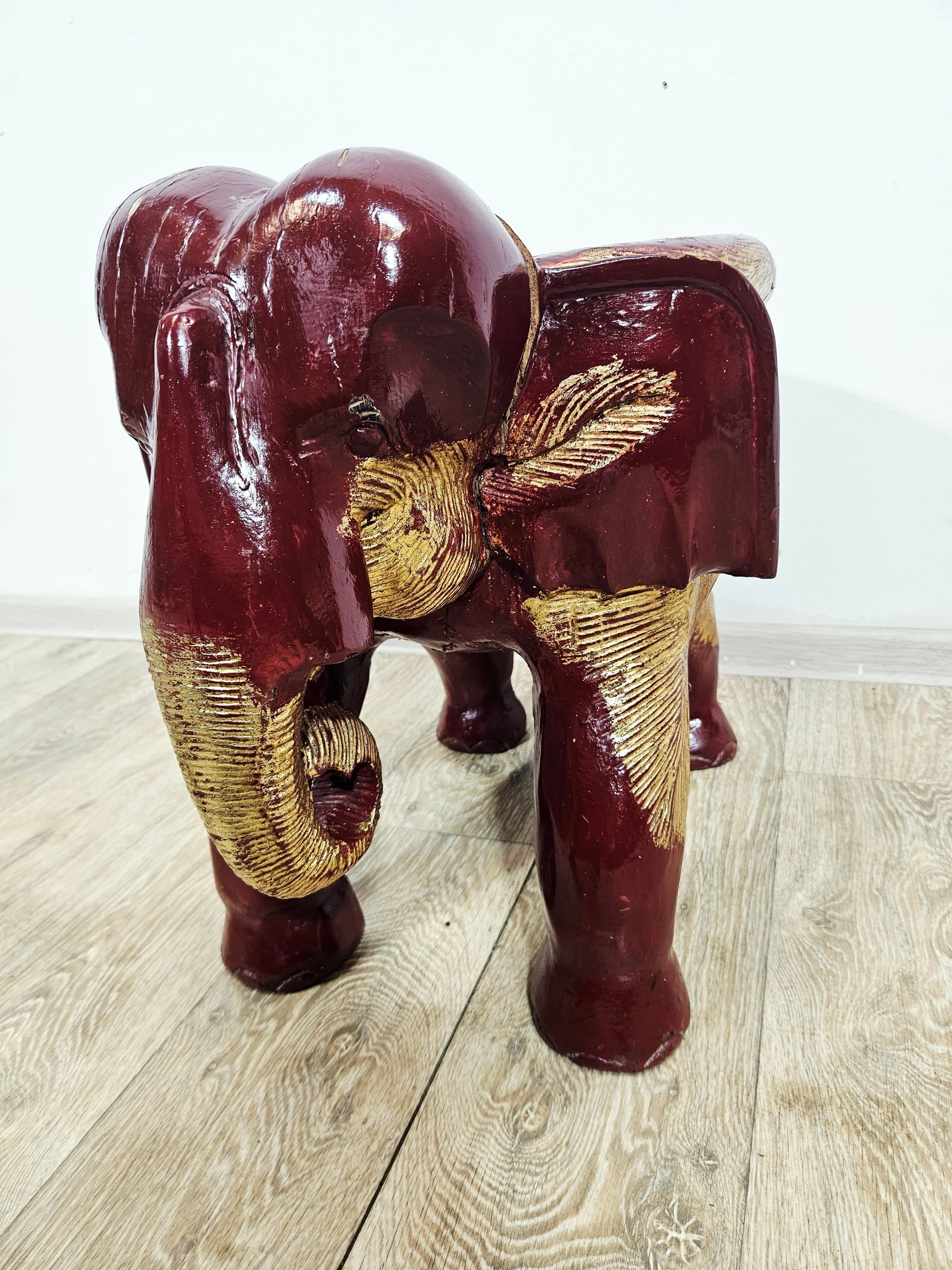 Side stool Elephant XL, burgundy gold, wood, unique 19th century - 347381