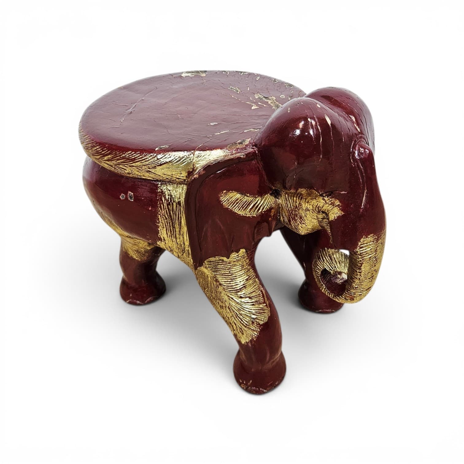 Side stool Elephant XL, burgundy gold, wood, unique 19th century - 347375
