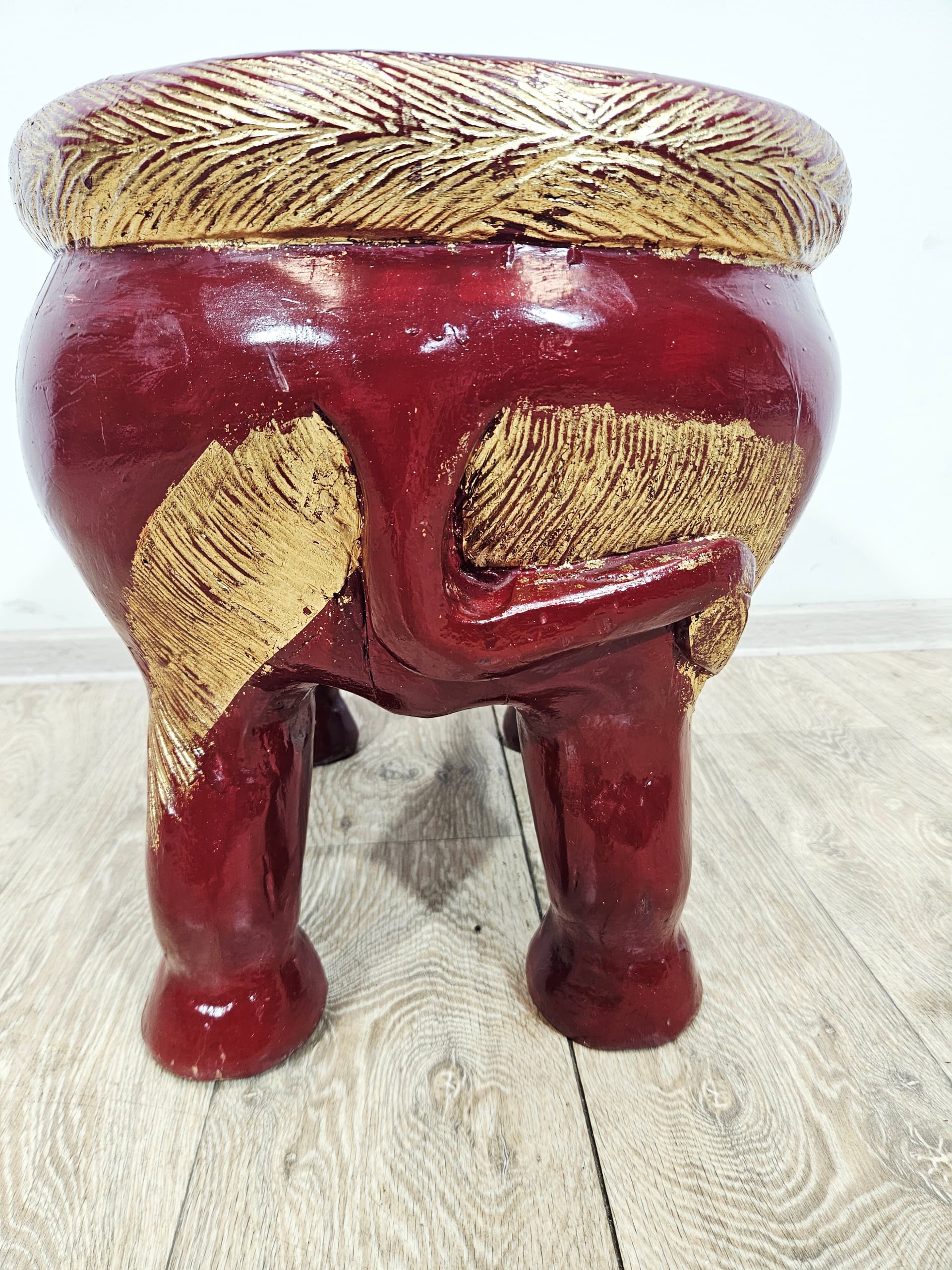 Side stool Elephant XL, burgundy gold, wood, unique 19th century - 347388