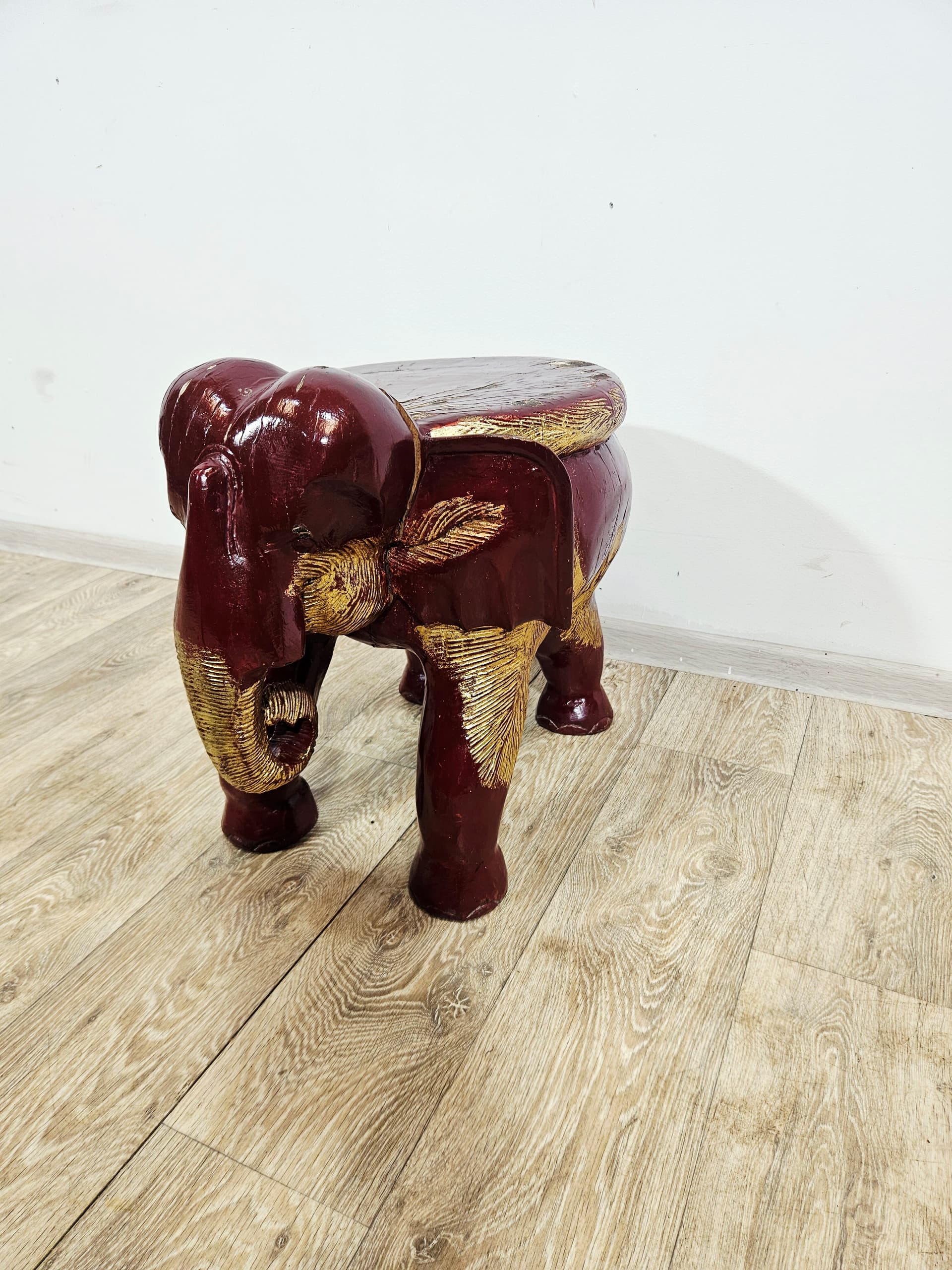 Side stool Elephant XL, burgundy gold, wood, unique 19th century - 347380