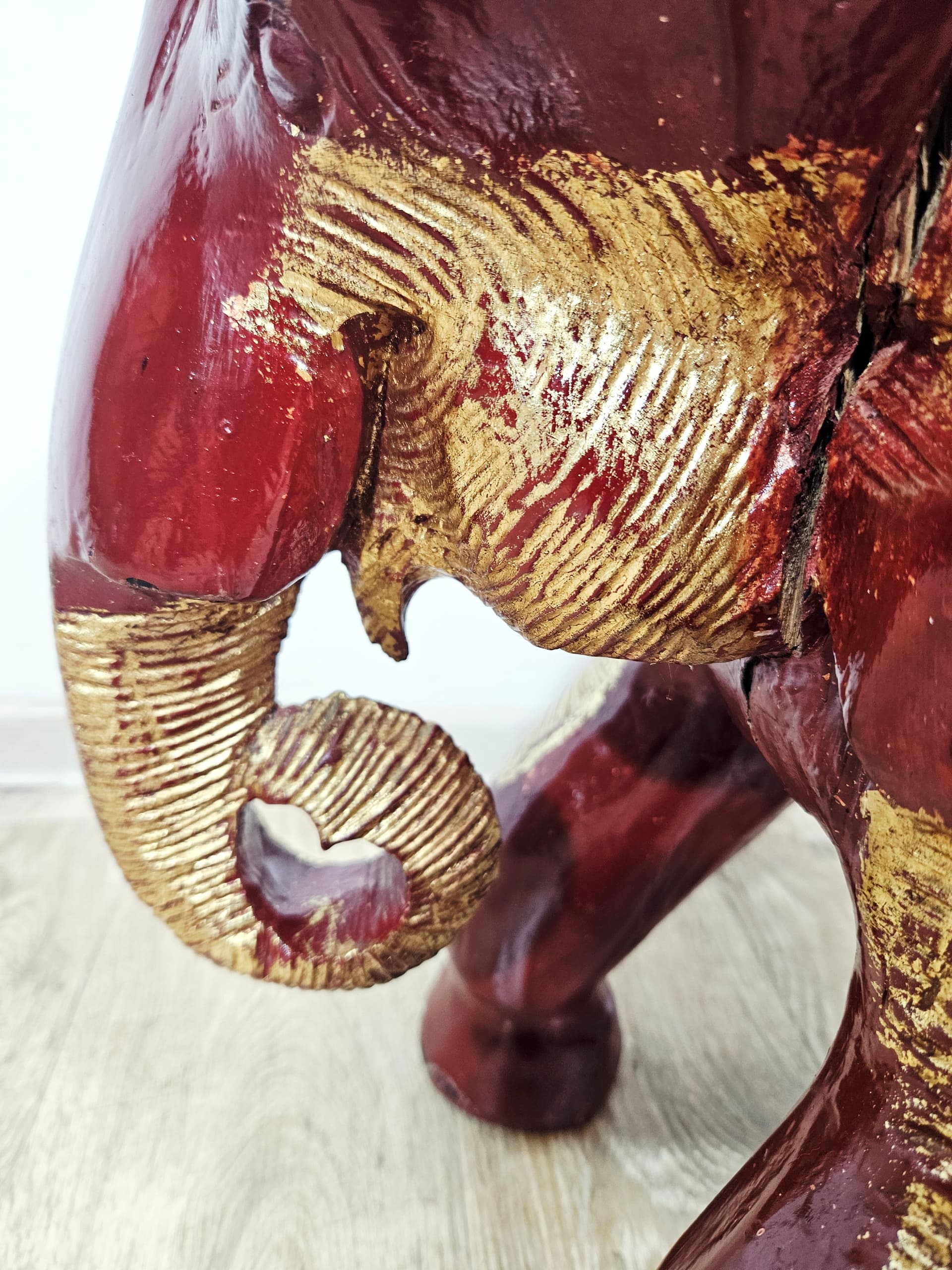 Side stool Elephant XL, burgundy gold, wood, unique 19th century - 347389