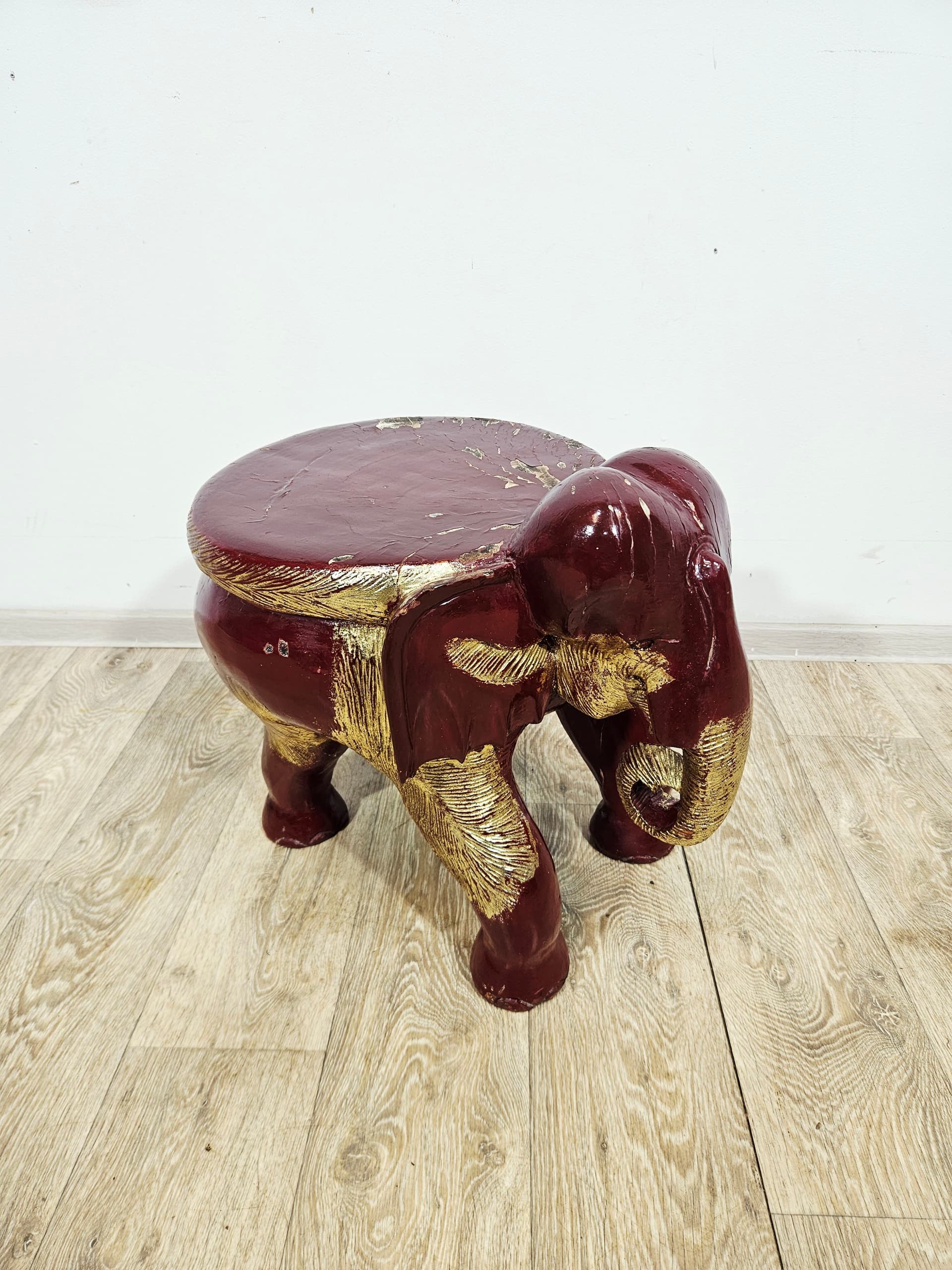 Side stool Elephant XL, burgundy gold, wood, unique 19th century - 347385