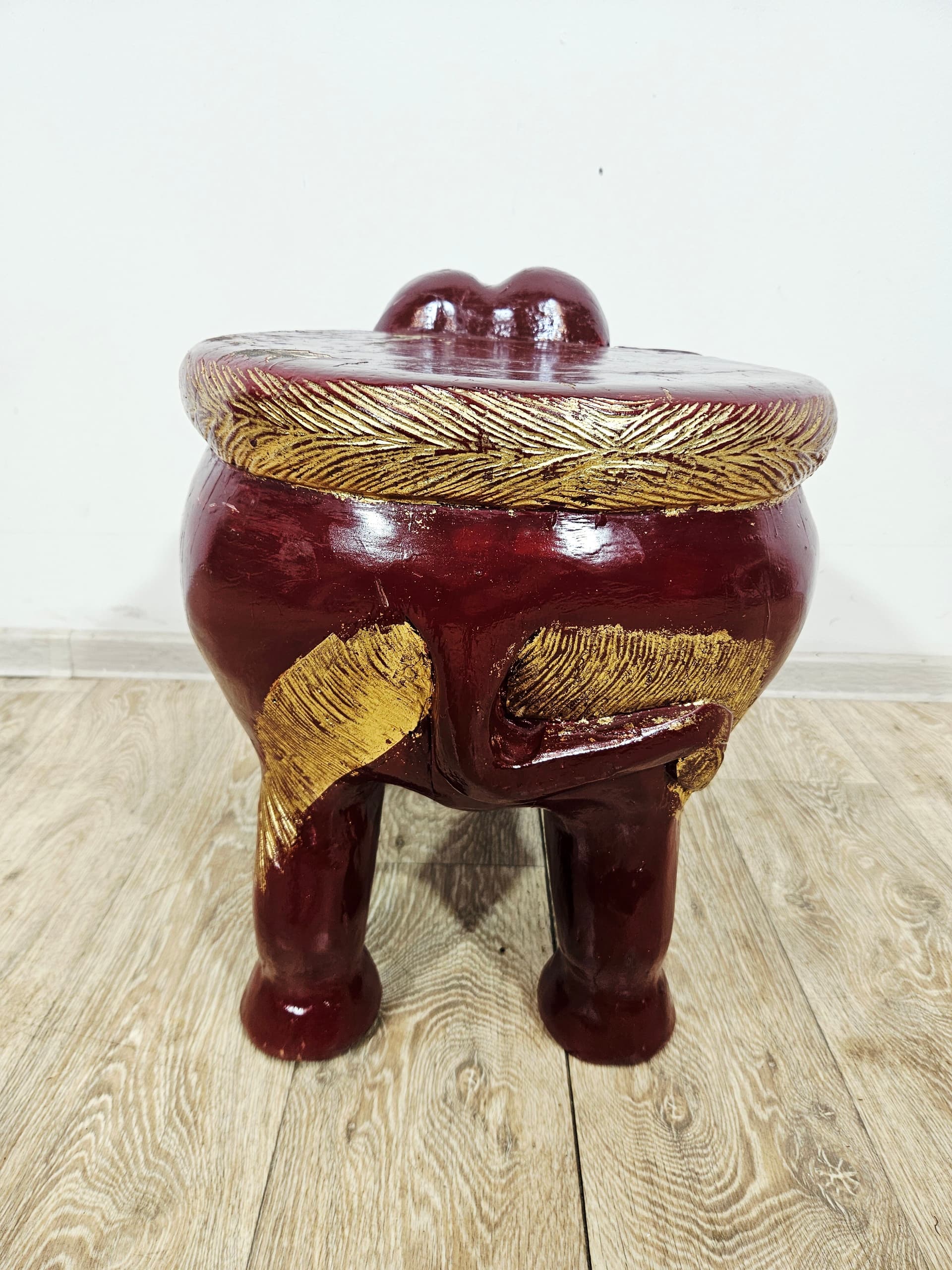 Side stool Elephant XL, burgundy gold, wood, unique 19th century - 347387