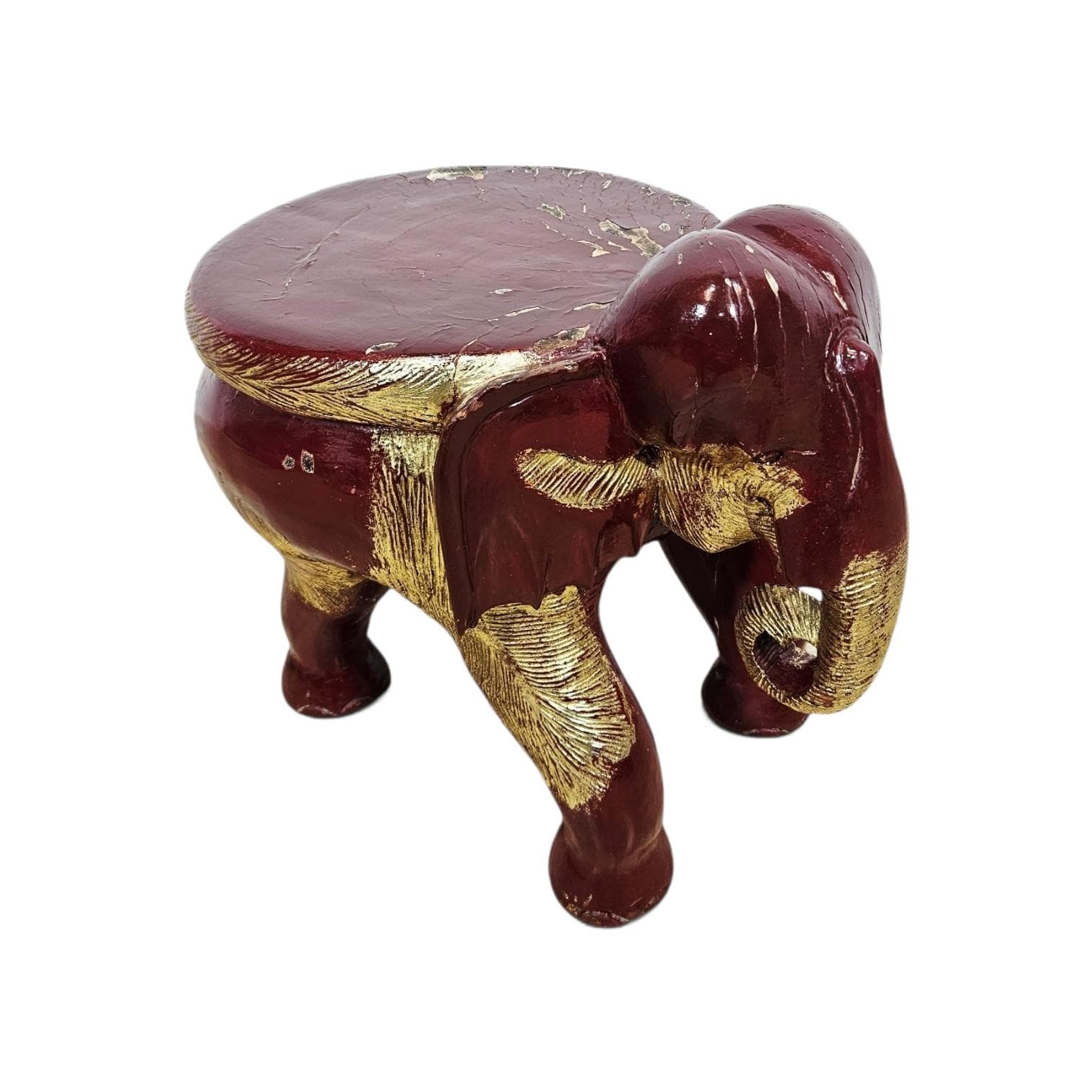 Side stool Elephant XL, burgundy gold, wood, unique 19th century