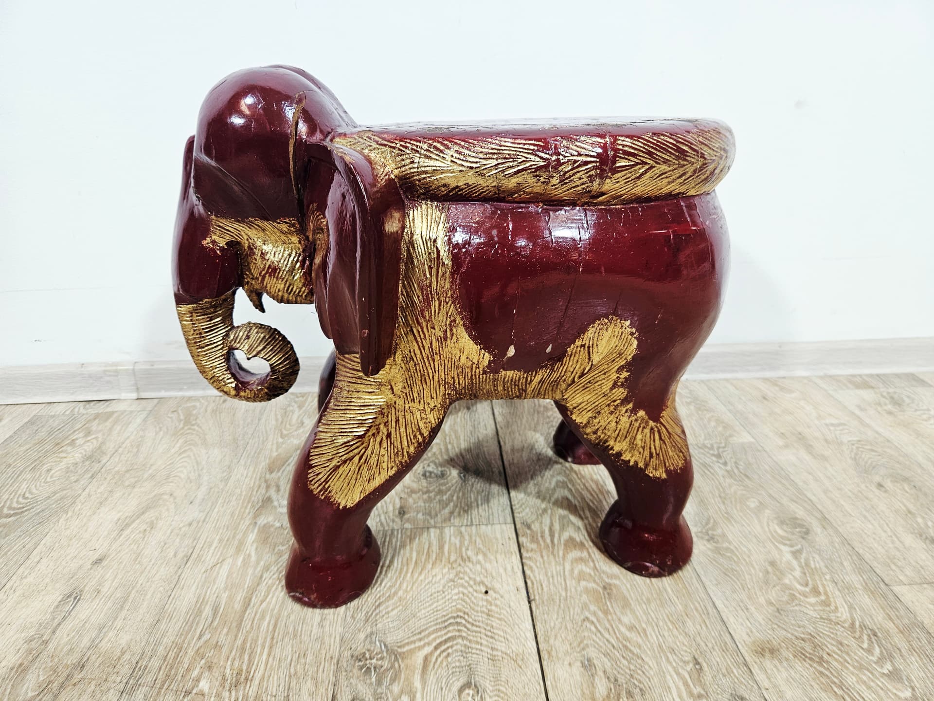 Side stool Elephant XL, burgundy gold, wood, unique 19th century - 347378