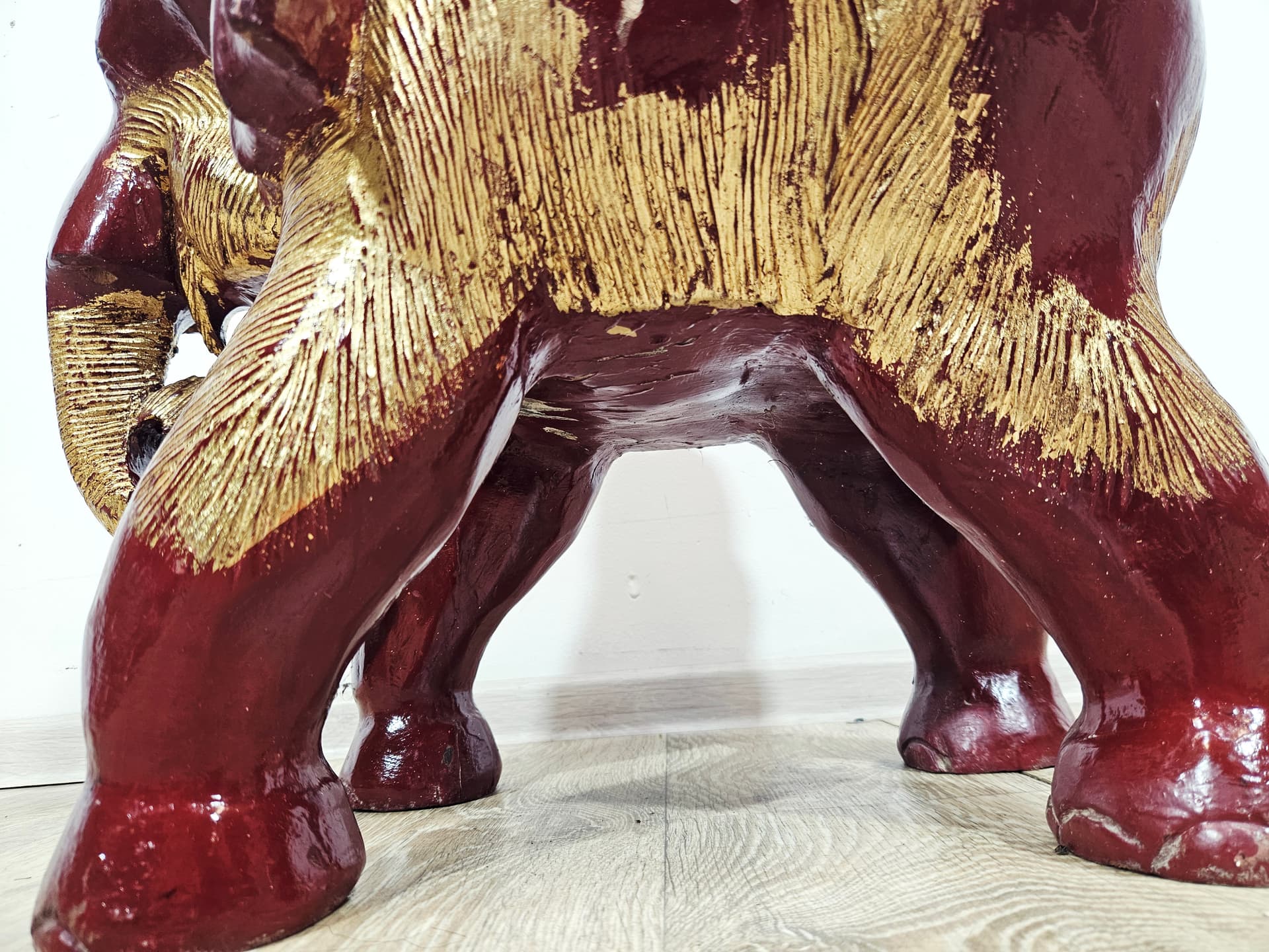 Side stool Elephant XL, burgundy gold, wood, unique 19th century - 347384