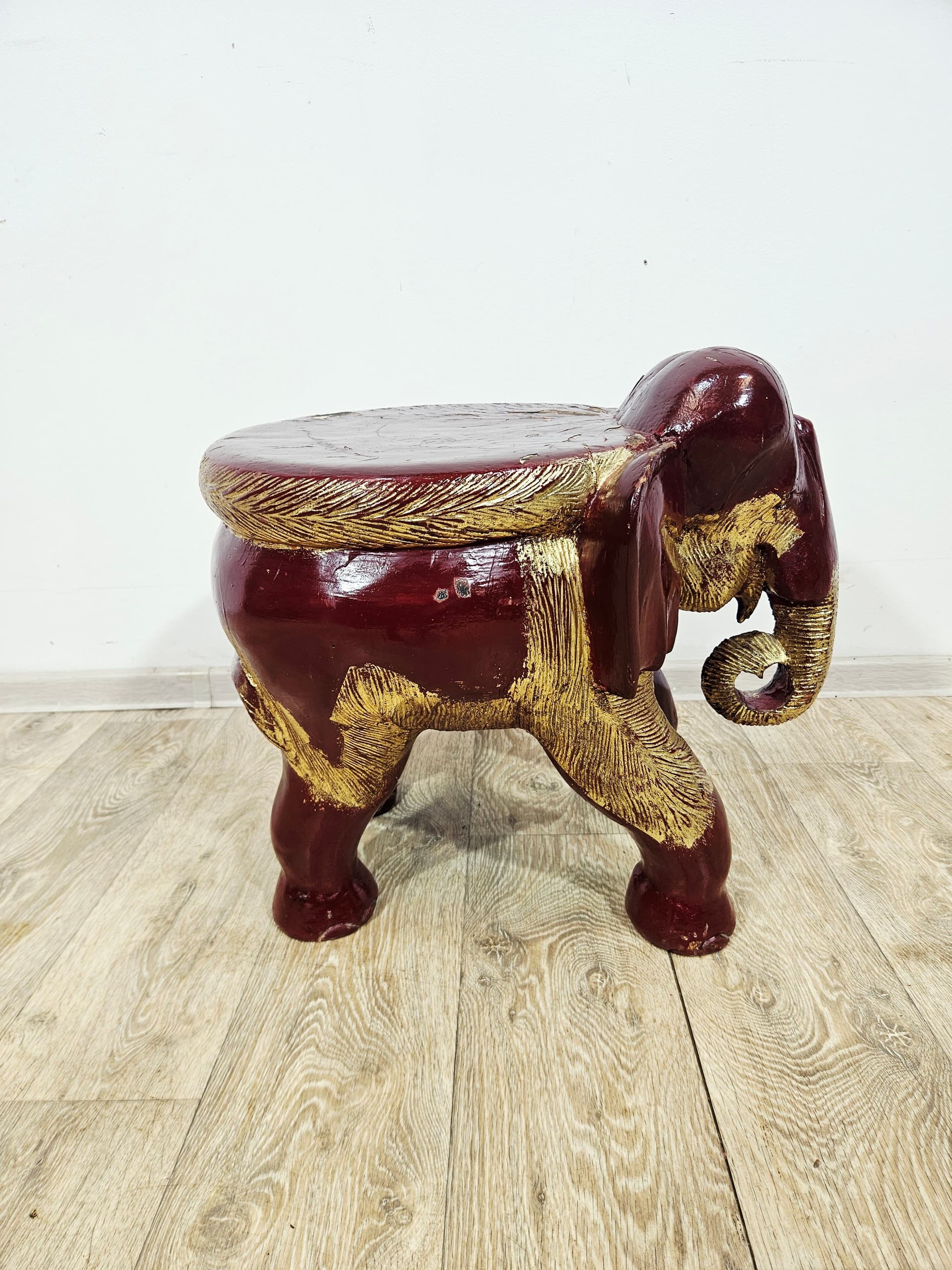 Side stool Elephant XL, burgundy gold, wood, unique 19th century - 347376