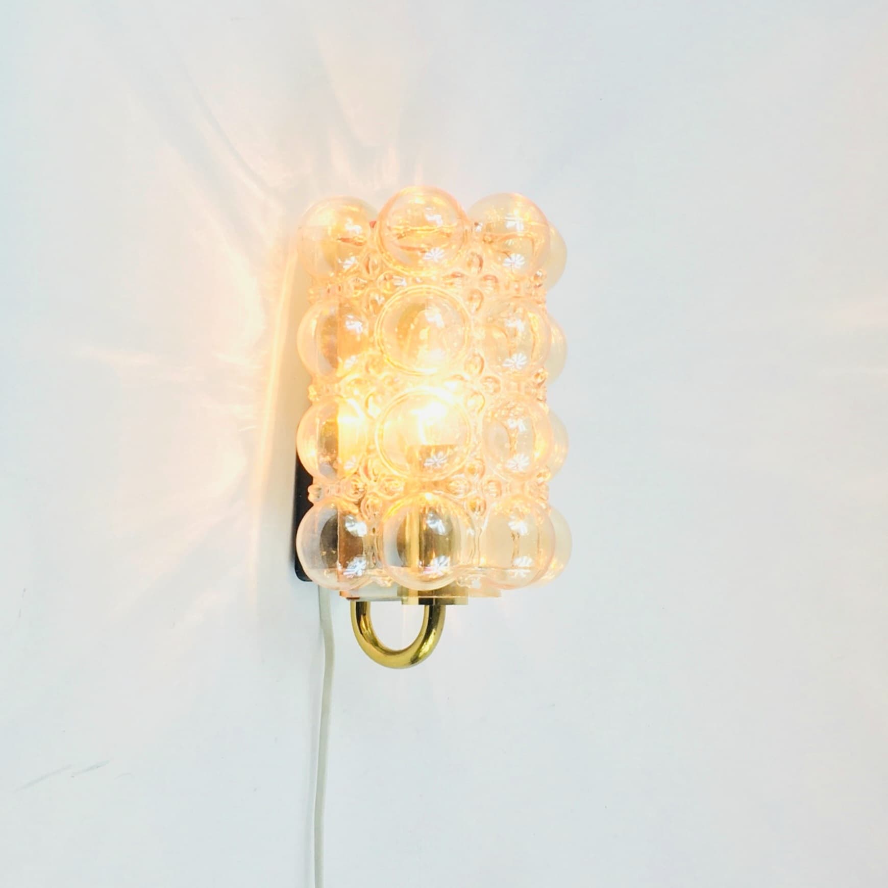 Wall Sconce Bubble, light amber glass, brass, by H. Tynell, Limburg, Germany, 1960s - 347394