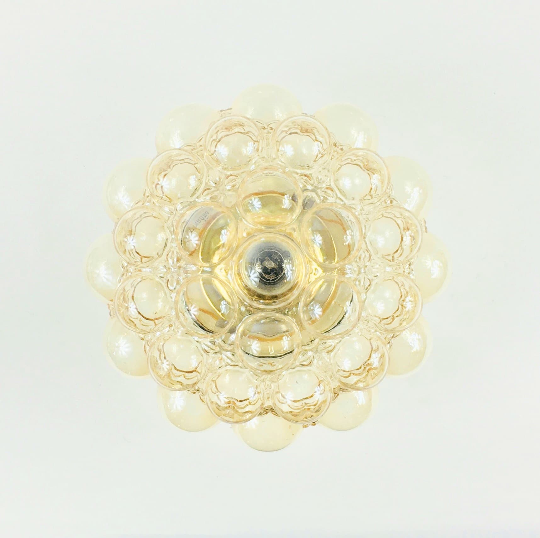 Pair of ceiling lamps Bubble, light amber glass, black metal, by H. Tynell, Limburg, Germany, 1960s - 347402