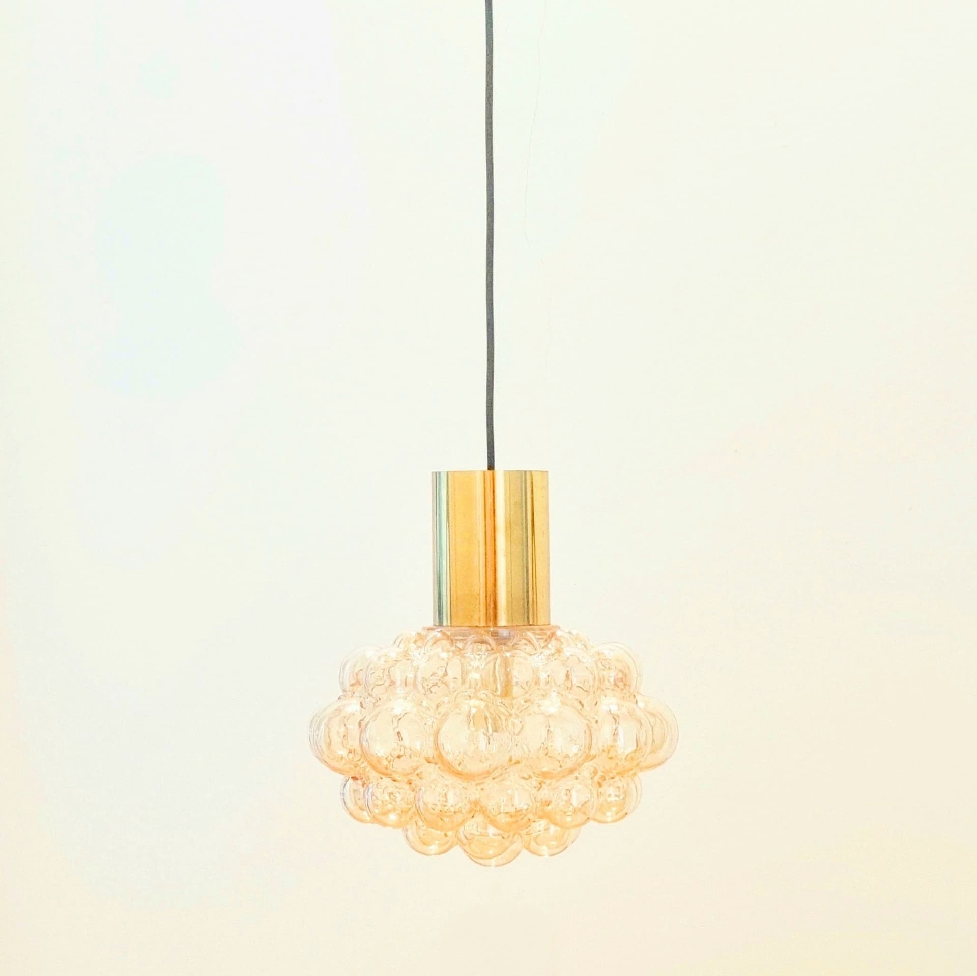 Ceiling lamp Bubble, light amber glass, brass, by H. Tynell, Limburg, Germany, 1970s. - 347422