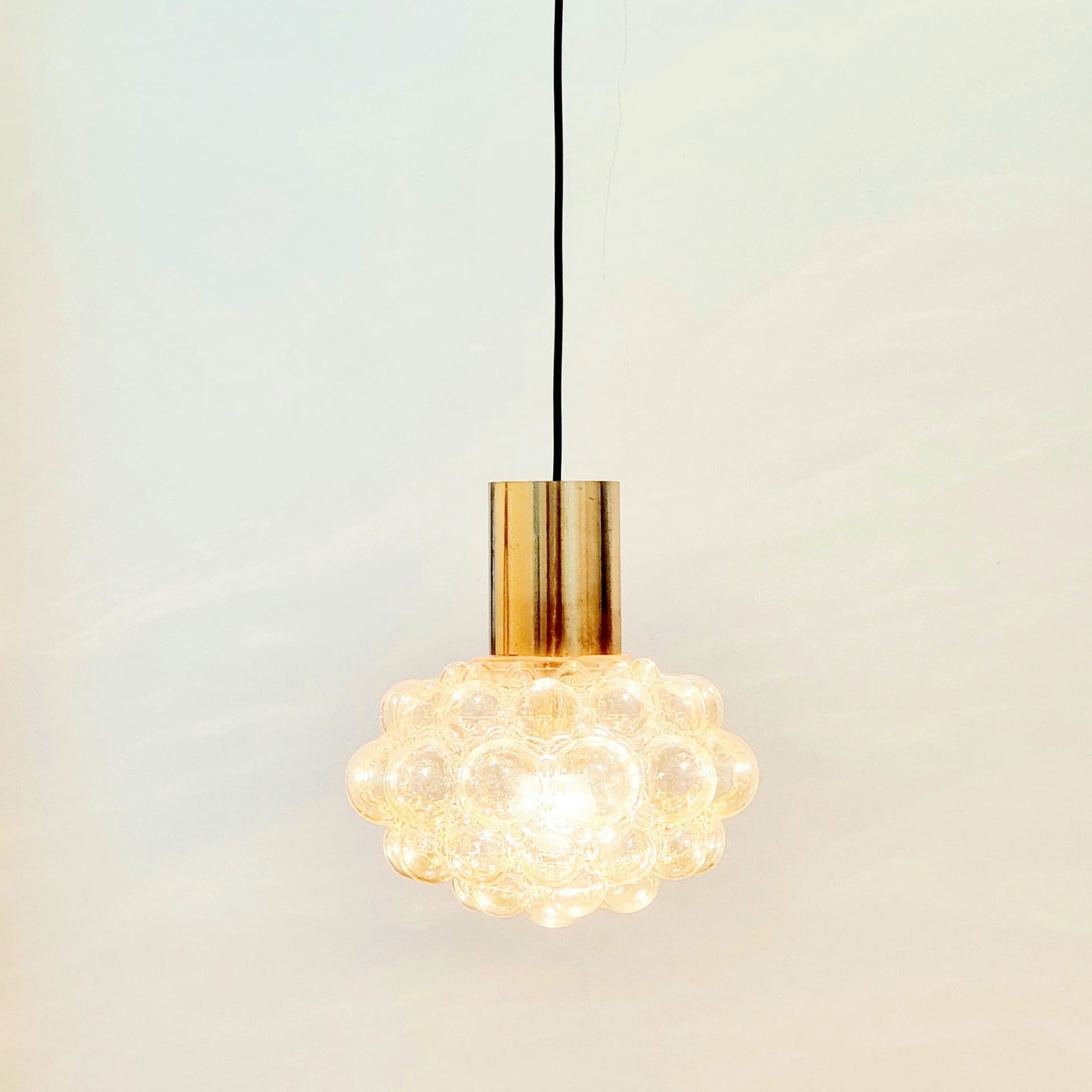 Ceiling lamp Bubble, light amber glass, brass, by H. Tynell, Limburg, Germany, 1970s. - 347425