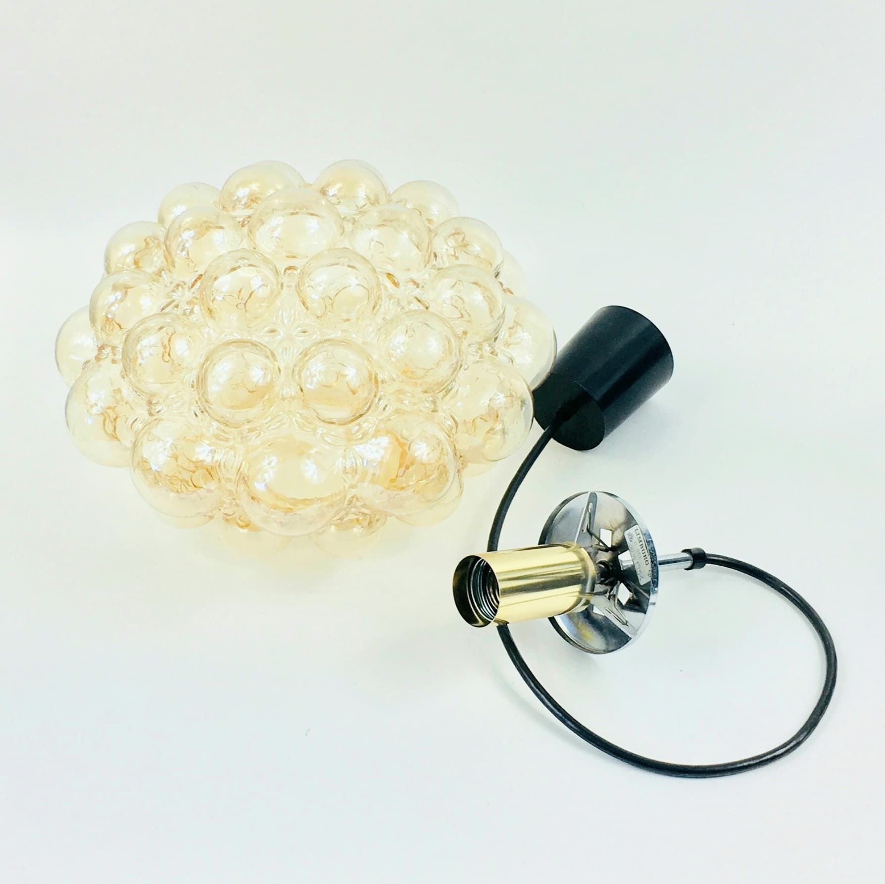 Ceiling lamp Bubble, light amber glass, brass, by H. Tynell, Limburg, Germany, 1970s. - 347427