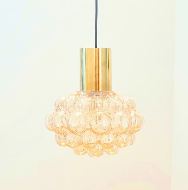 Ceiling lamp Bubble, light amber glass, brass, by H. Tynell, Limburg, Germany, 1970s. - DIMENSION